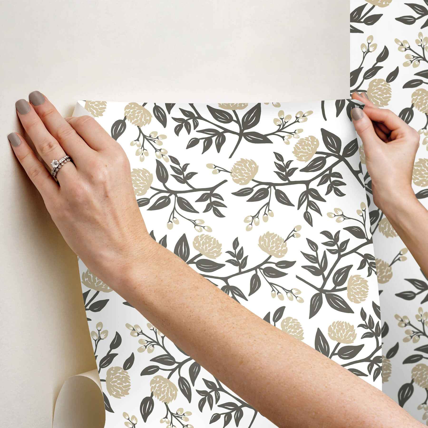 Peonies Gold Floral Premium Peel + Stick Wallpaper - York Wallcoverings - PSW1686RL - York Wallcoverings Wallpaper