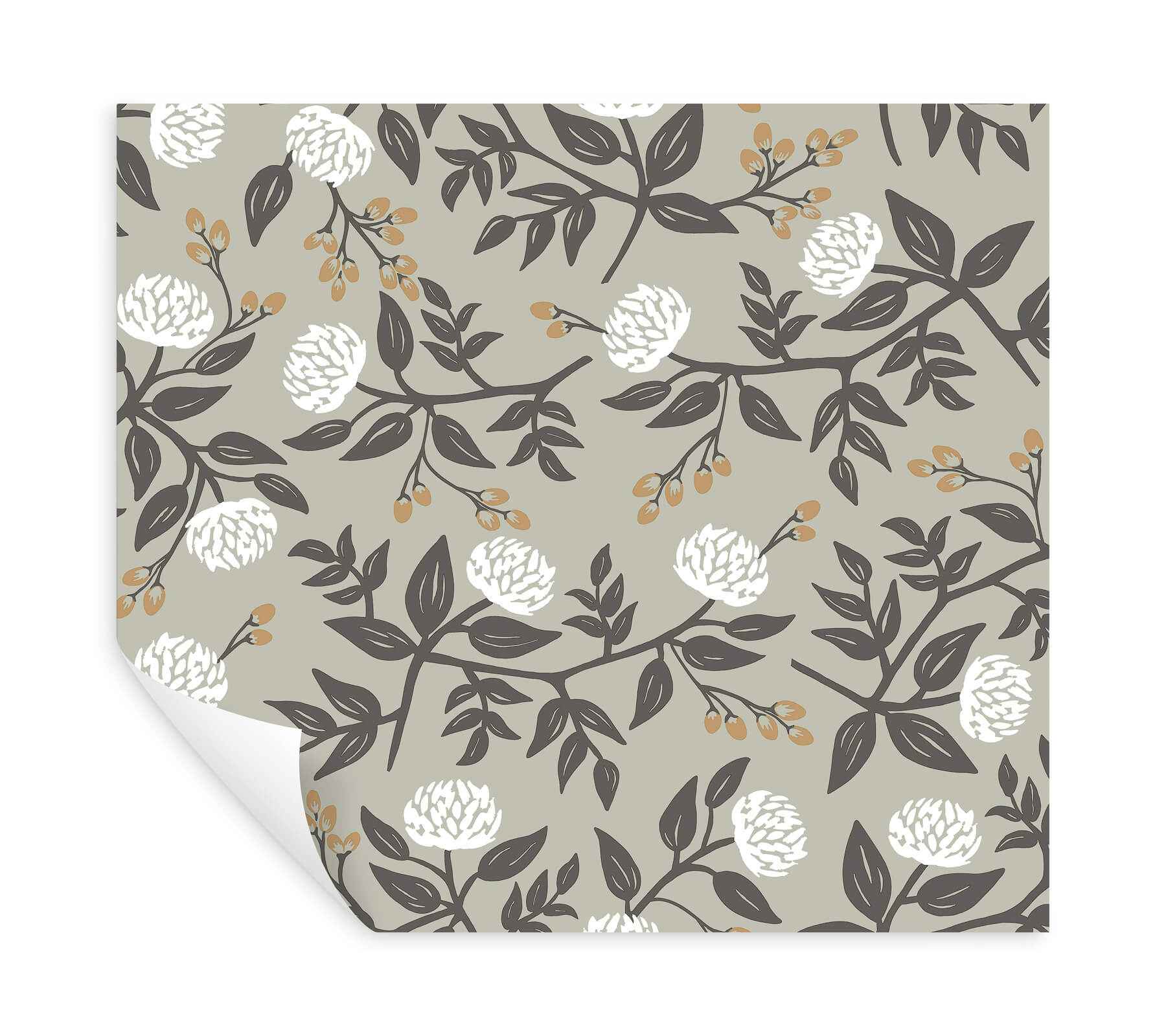 Peonies Grey Floral Premium Peel + Stick Wallpaper - York Wallcoverings - PSW1688RL - York Wallcoverings Wallpaper