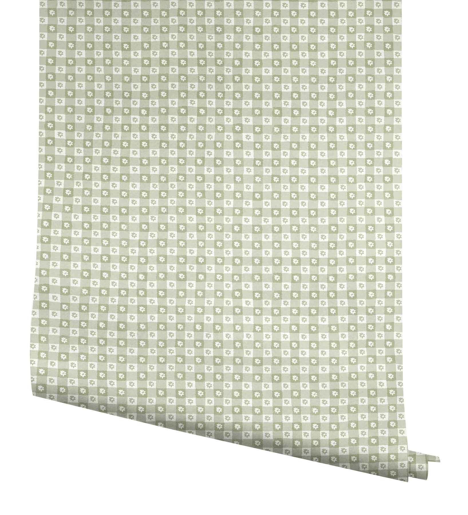 Daisy Gingham Green Floral Check Premium Peel + Stick Wallpaper - York Wallcoverings - PSW1694RL - York Wallcoverings Wallpaper