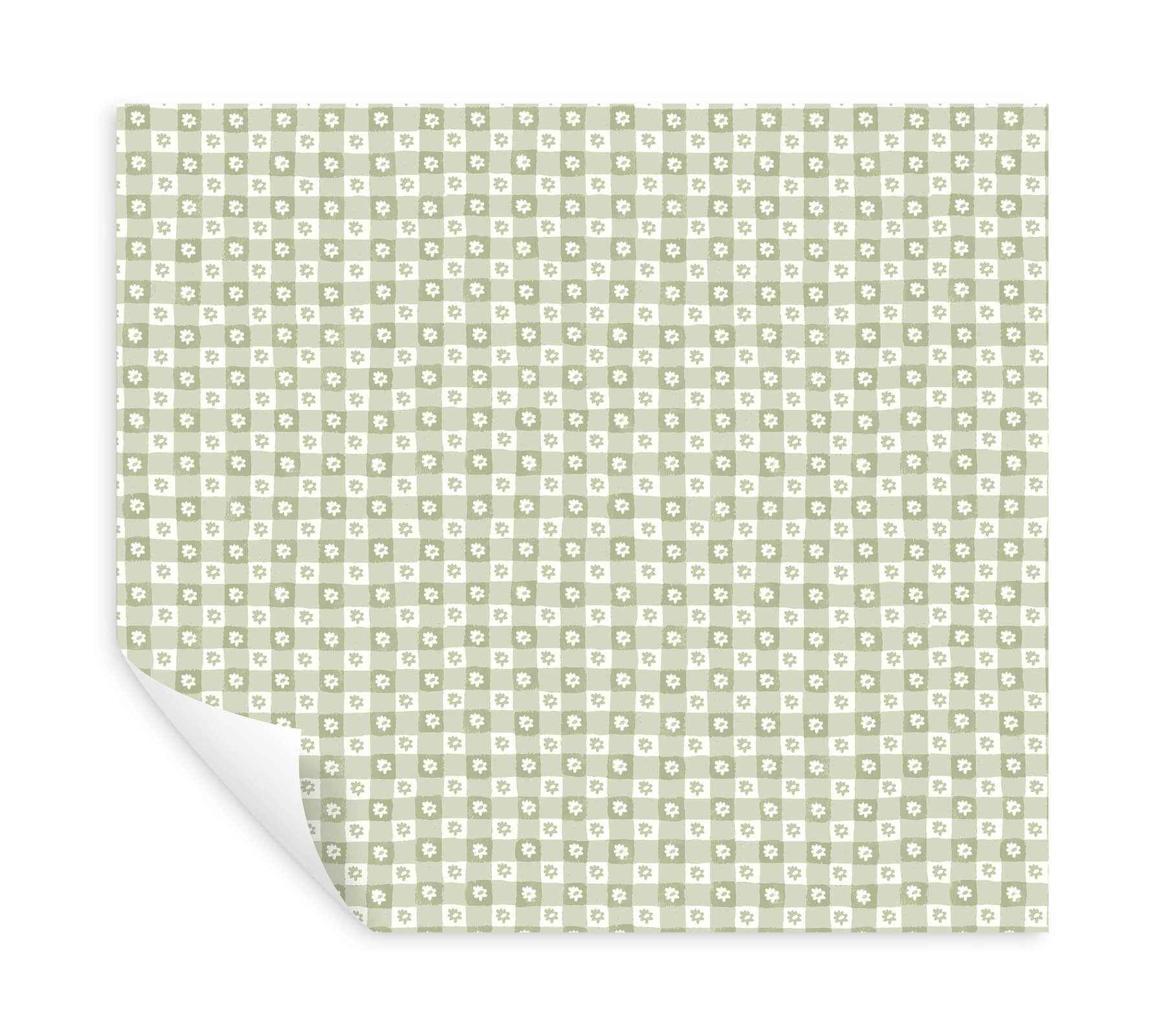 Daisy Gingham Green Floral Check Premium Peel + Stick Wallpaper - York Wallcoverings - PSW1694RL - York Wallcoverings Wallpaper