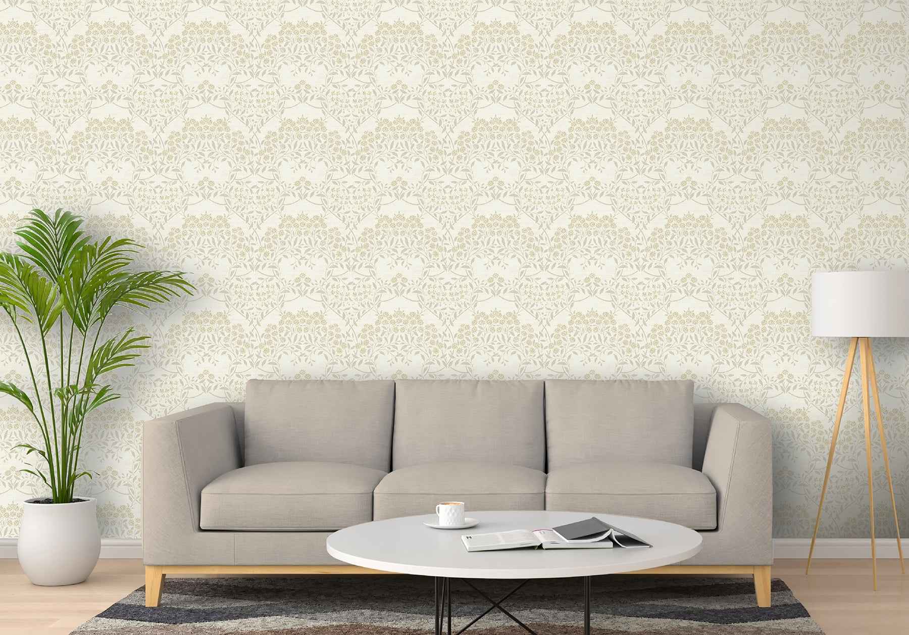 Penelope Light Yellow Floral Damask Wallpaper - York Wallcoverings - AH100184AH - York Wallcoverings Wallpaper