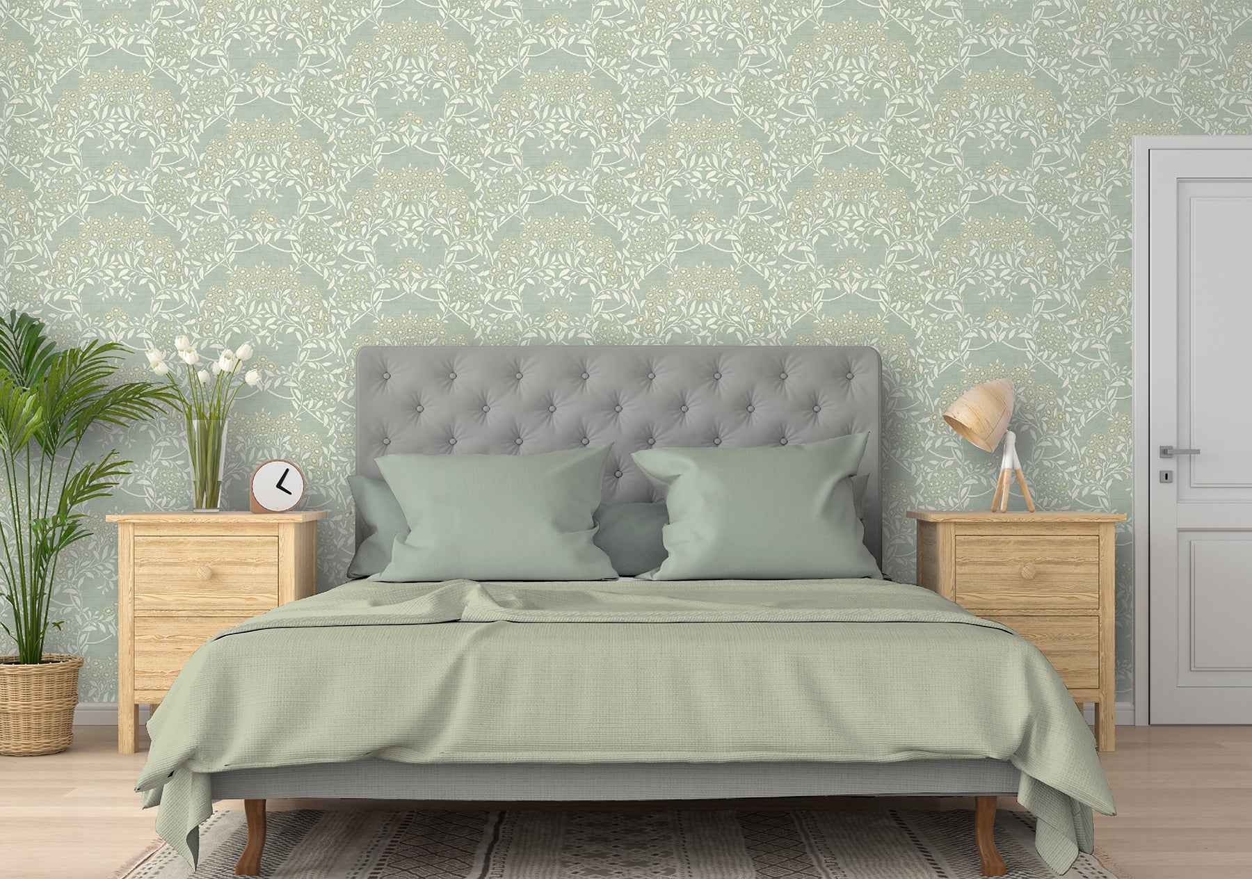 Penelope Green Floral Damask Wallpaper - York Wallcoverings - AH100195AH - York Wallcoverings Wallpaper