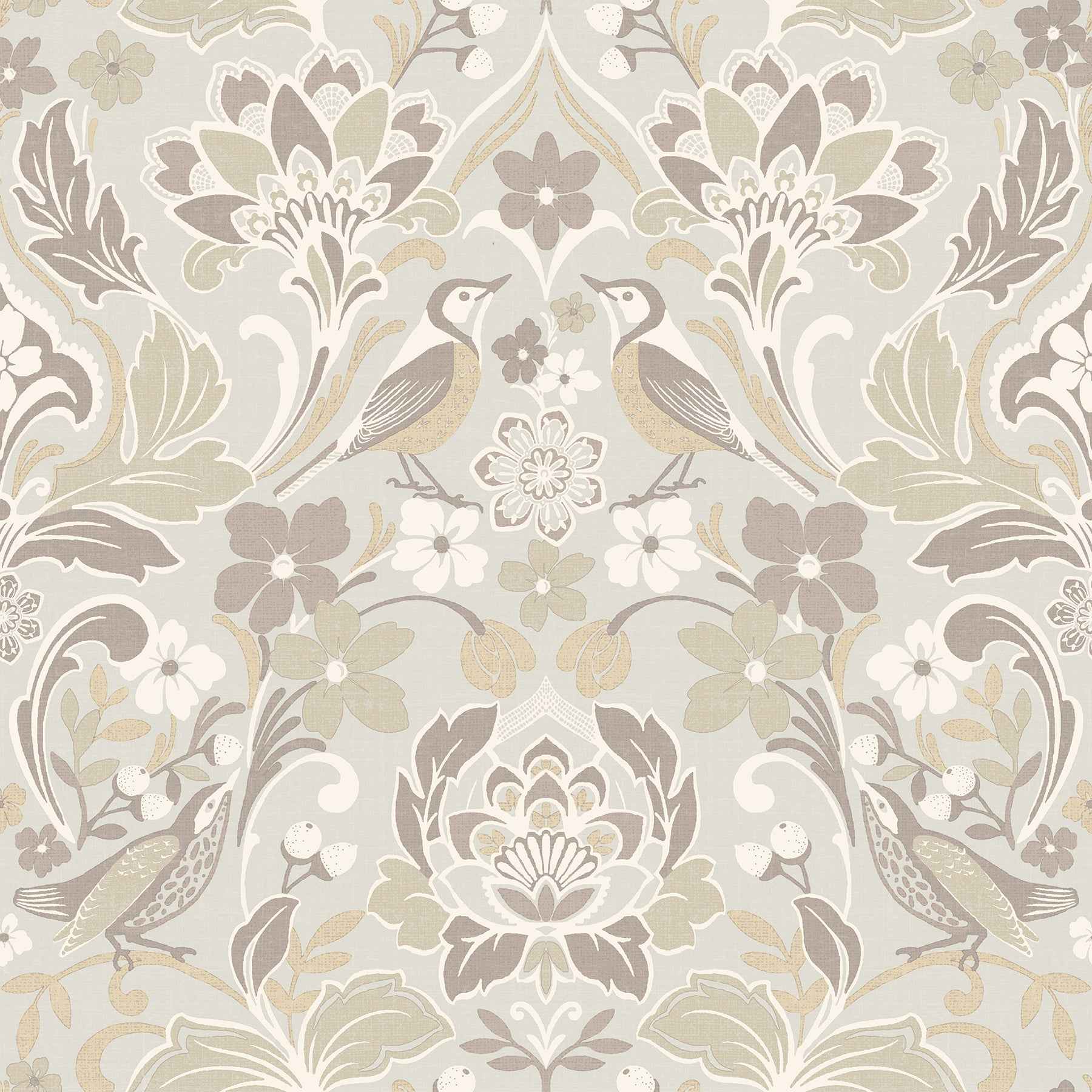 Birdy Neutral Nuthatch Floral Wallpaper - York Wallcoverings - AH100196AH