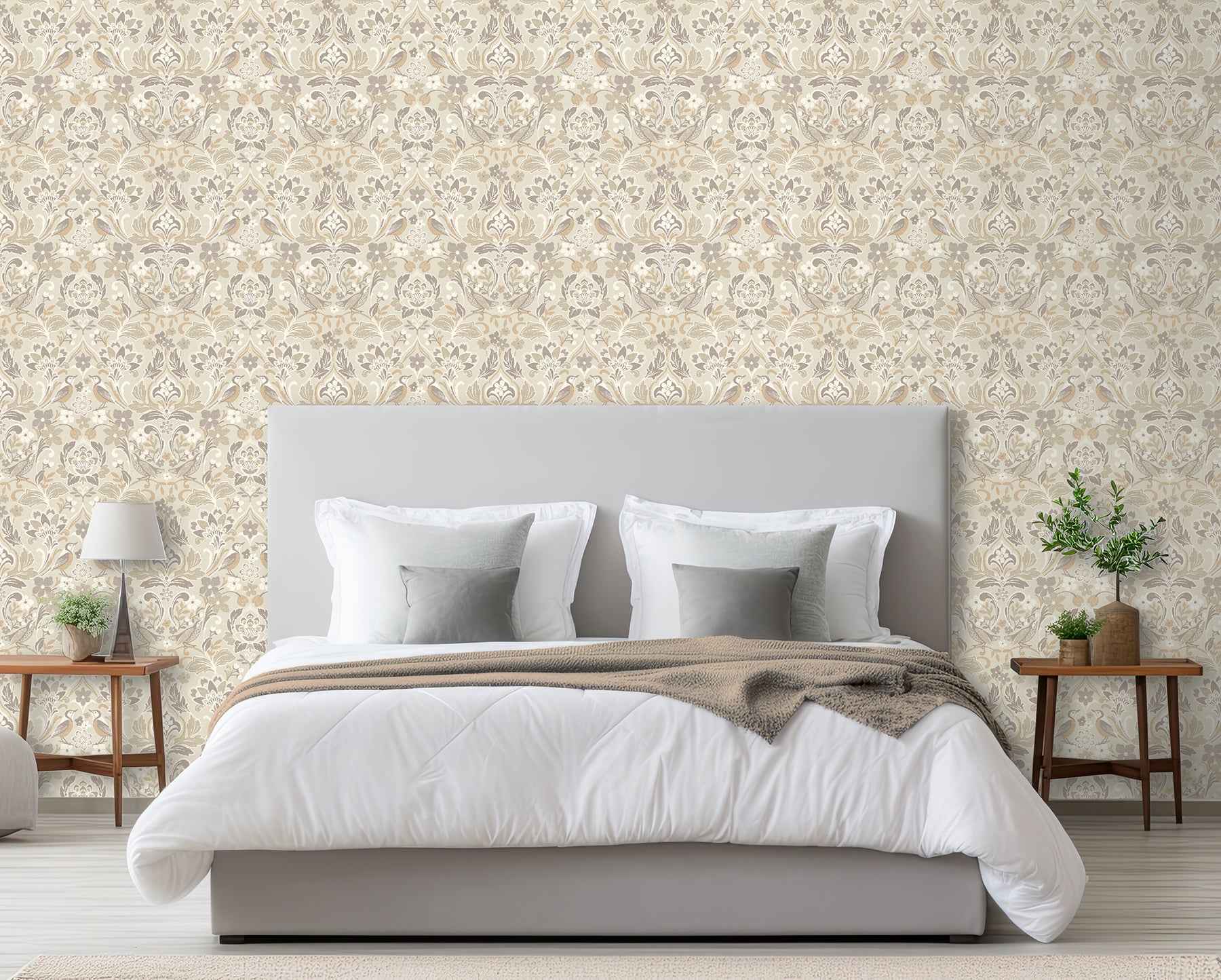 Birdy Neutral Nuthatch Floral Wallpaper - York Wallcoverings - AH100196AH - York Wallcoverings Wallpaper