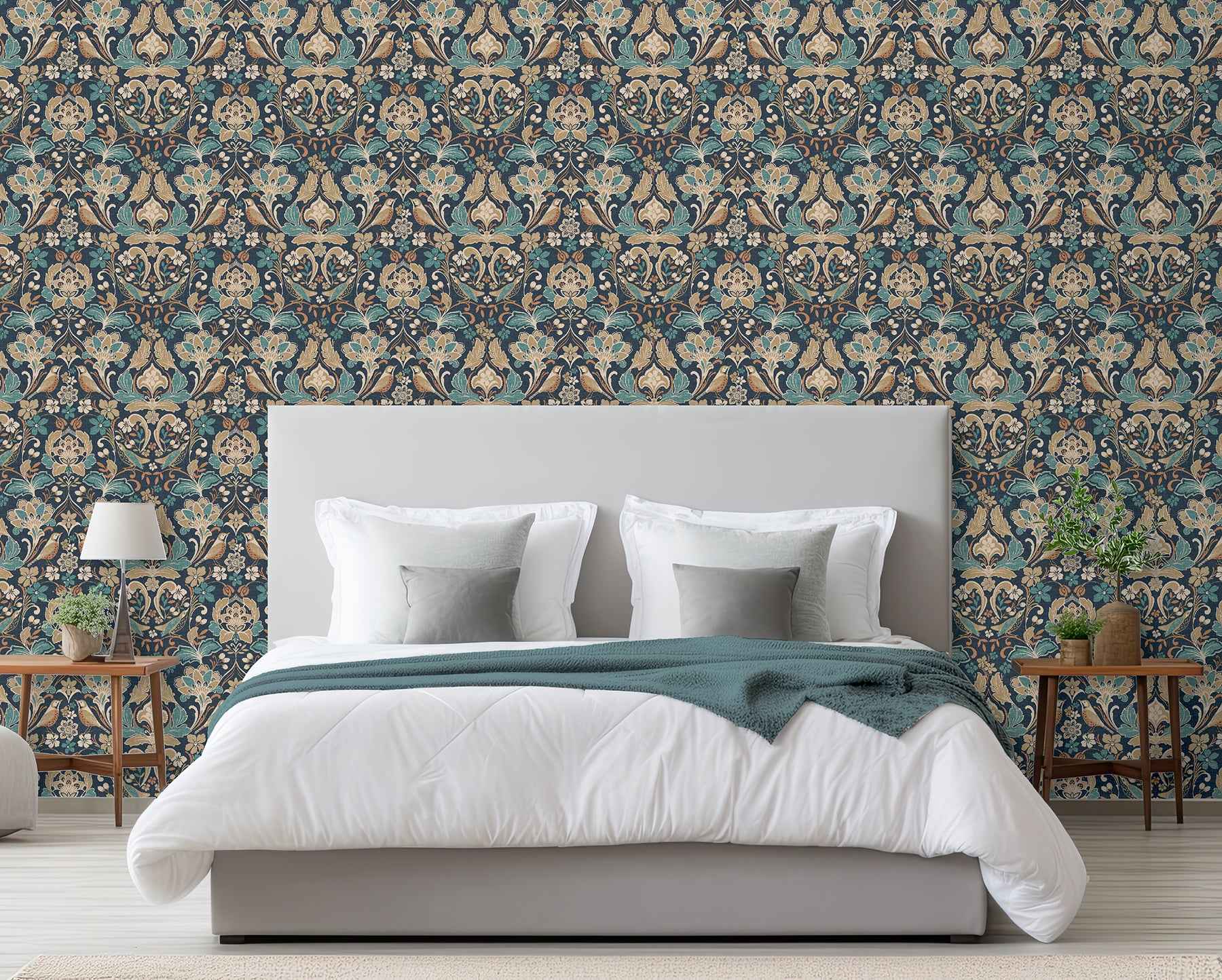 Birdy Navy Nuthatch Floral Wallpaper - York Wallcoverings - AH100197AH - York Wallcoverings Wallpaper
