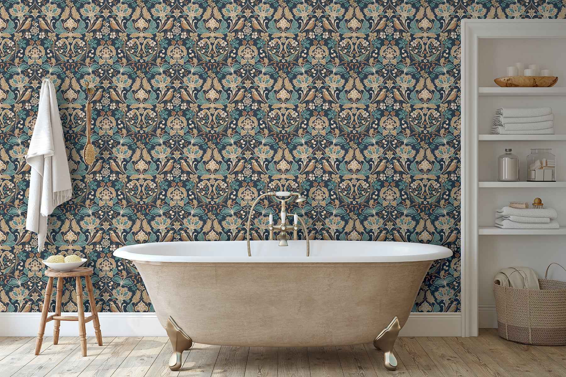Birdy Navy Nuthatch Floral Wallpaper - York Wallcoverings - AH100197AH - York Wallcoverings Wallpaper