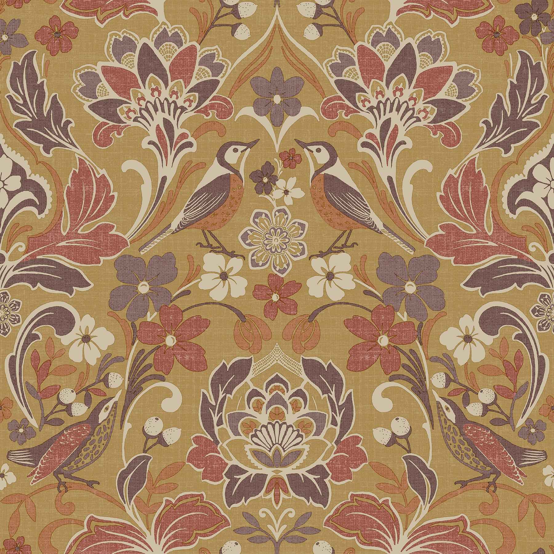 Birdy Yellow Nuthatch Floral Wallpaper - York Wallcoverings - AH100198AH - York Wallcoverings Wallpaper