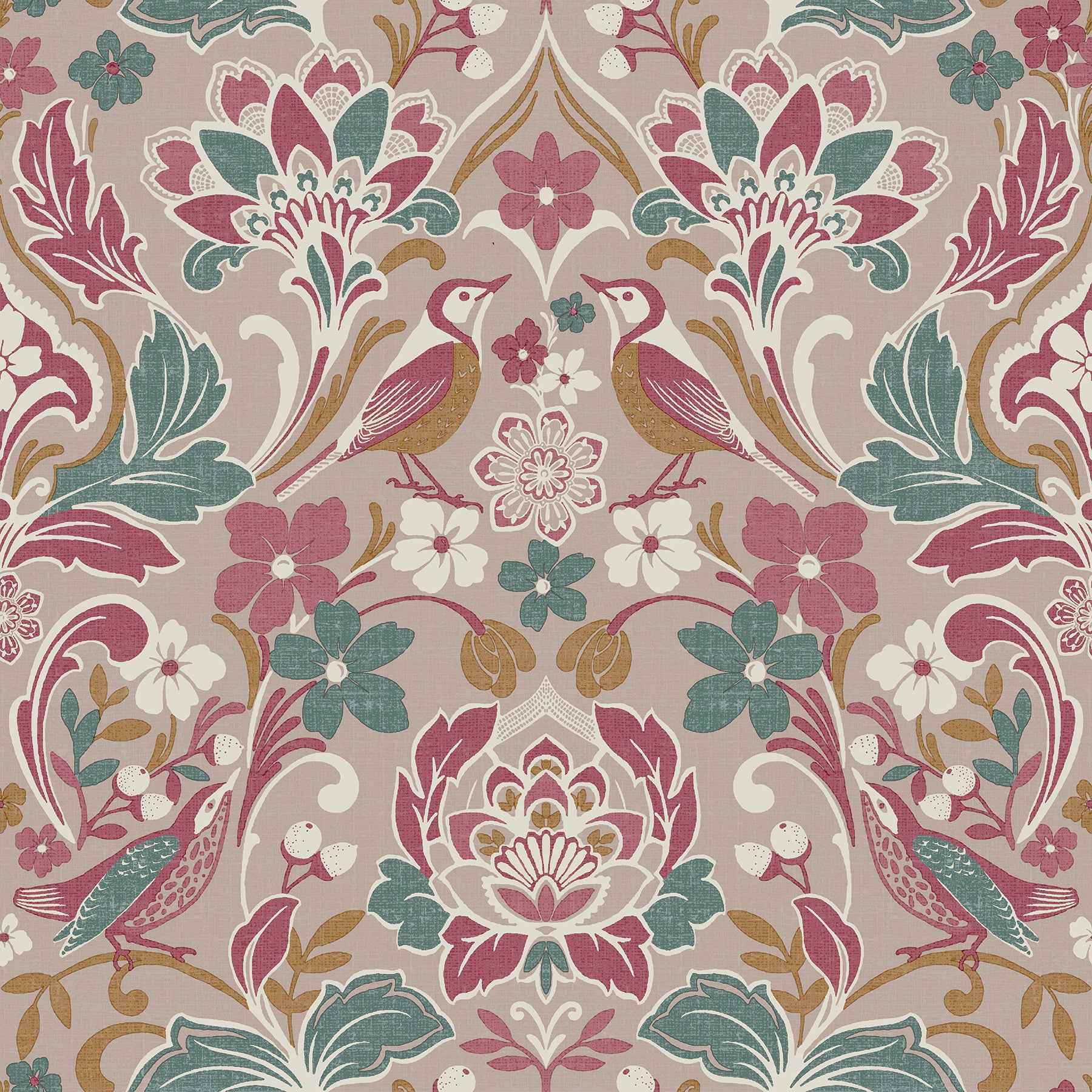 Birdy Pink Nuthatch Floral Wallpaper - York Wallcoverings - AH100199AH - York Wallcoverings Wallpaper
