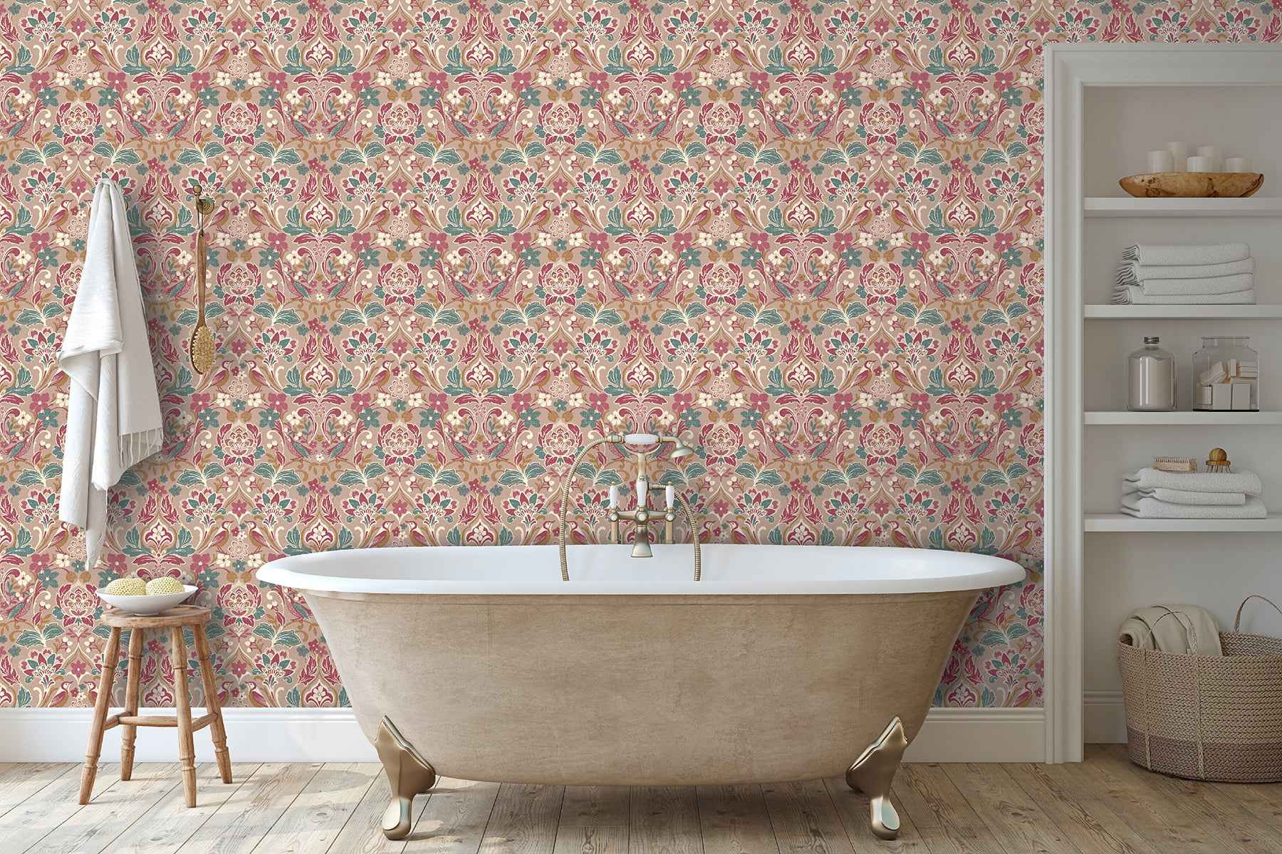 Birdy Pink Nuthatch Floral Wallpaper - York Wallcoverings - AH100199AH - York Wallcoverings Wallpaper
