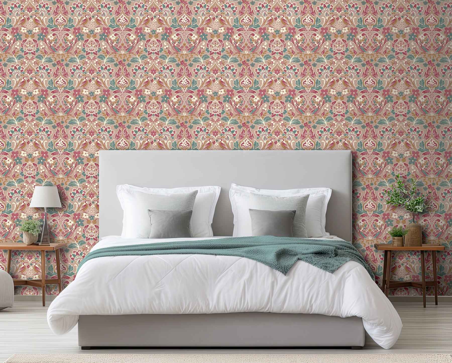 Birdy Pink Nuthatch Floral Wallpaper - York Wallcoverings - AH100199AH - York Wallcoverings Wallpaper