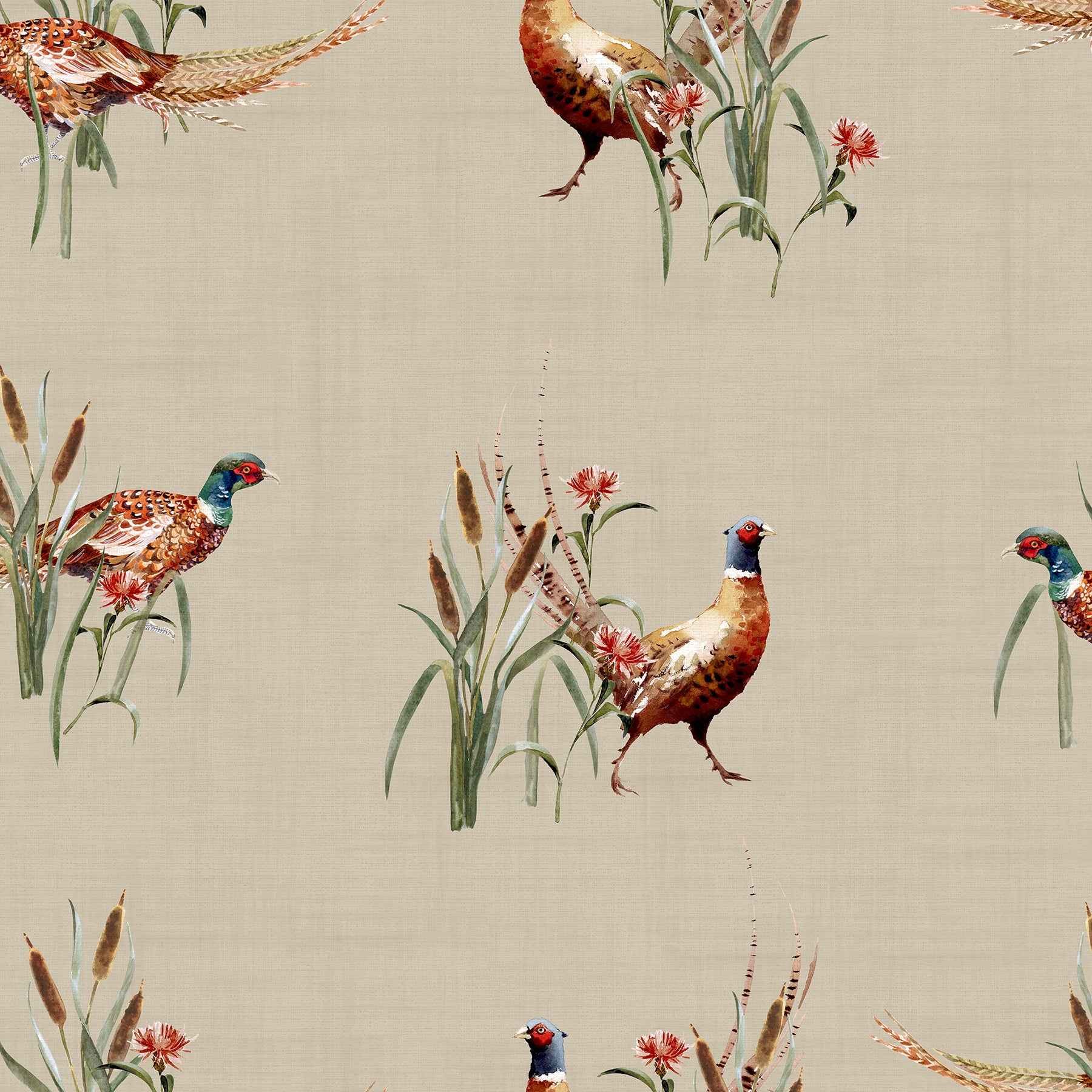 Eustace Neutral Pheasant Meadow Wallpaper - York Wallcoverings - AH100214AH