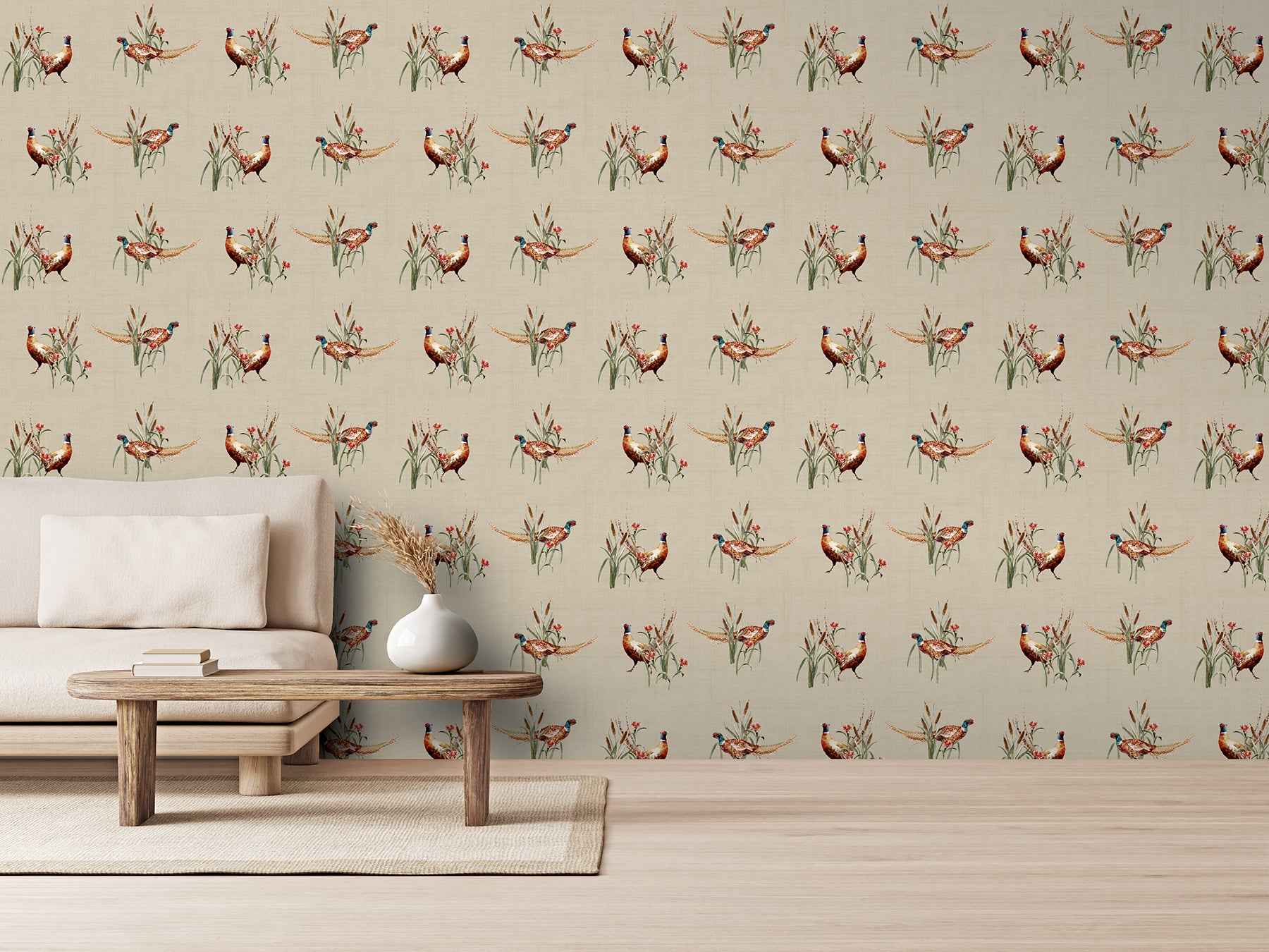 Eustace Neutral Pheasant Meadow Wallpaper - York Wallcoverings - AH100214AH - York Wallcoverings Wallpaper