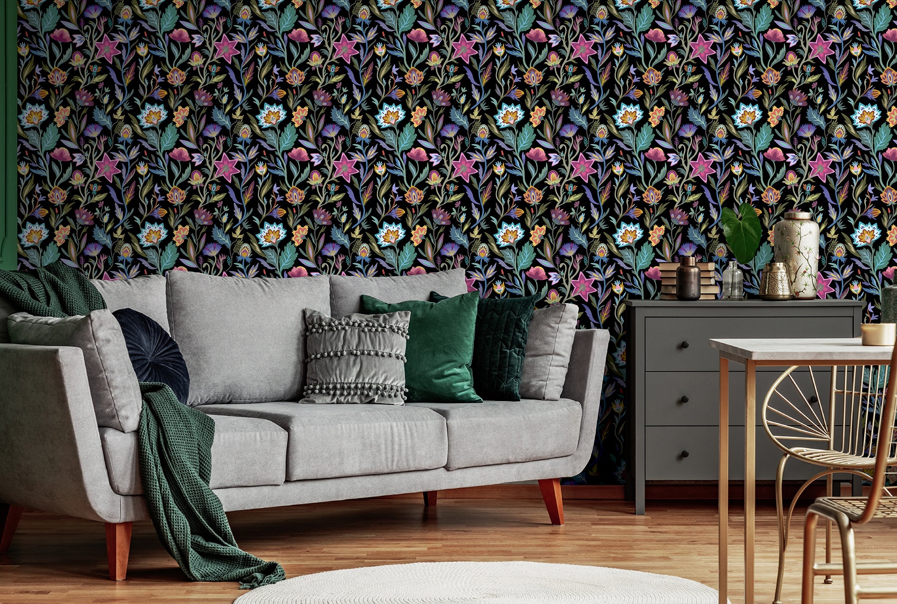 mallory-black-vivid-floral-wallpaper-york-wallcoverings-ah100380ah - York Wallcoverings Wallpaper