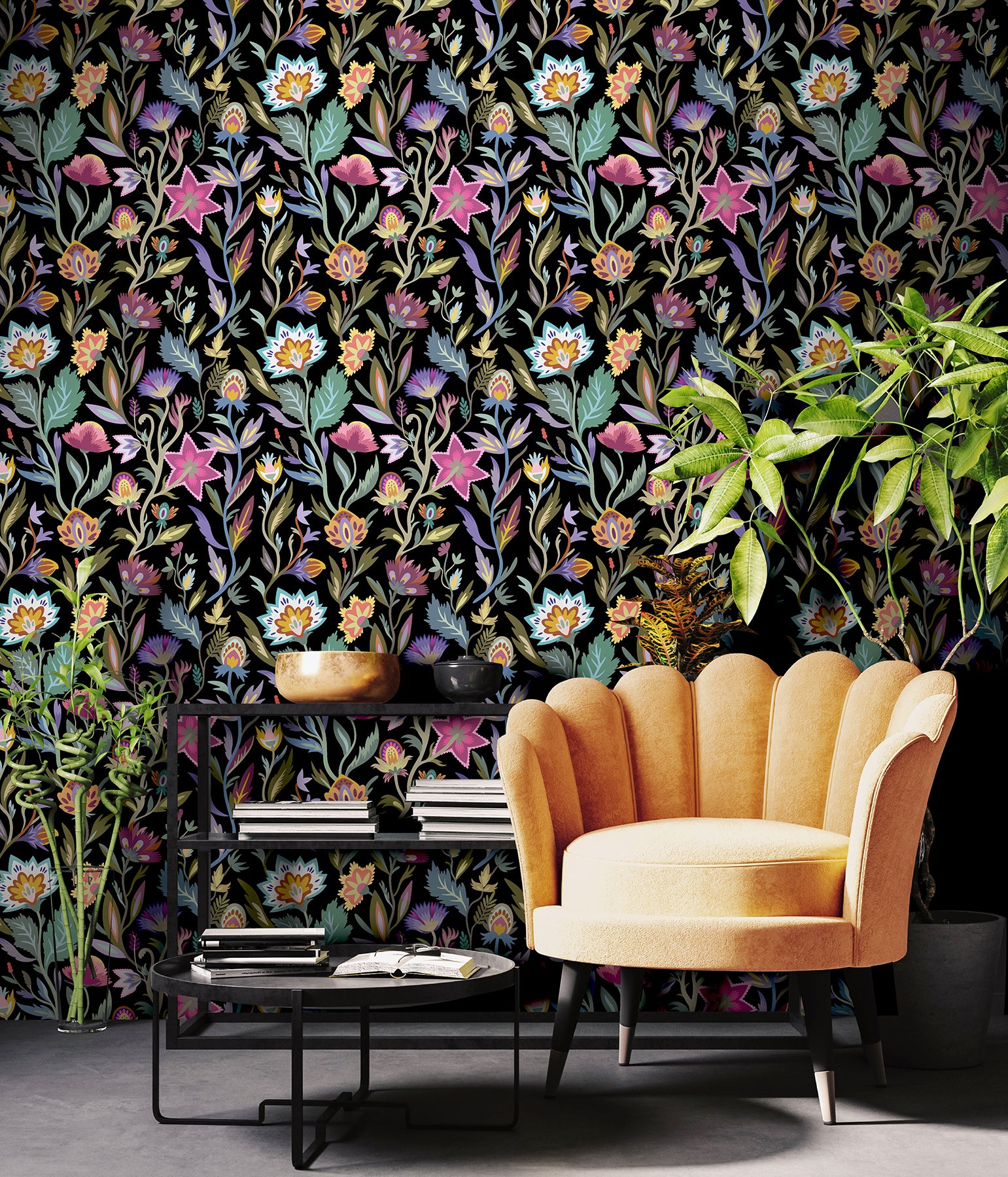 mallory-black-vivid-floral-wallpaper-york-wallcoverings-ah100380ah - York Wallcoverings Wallpaper