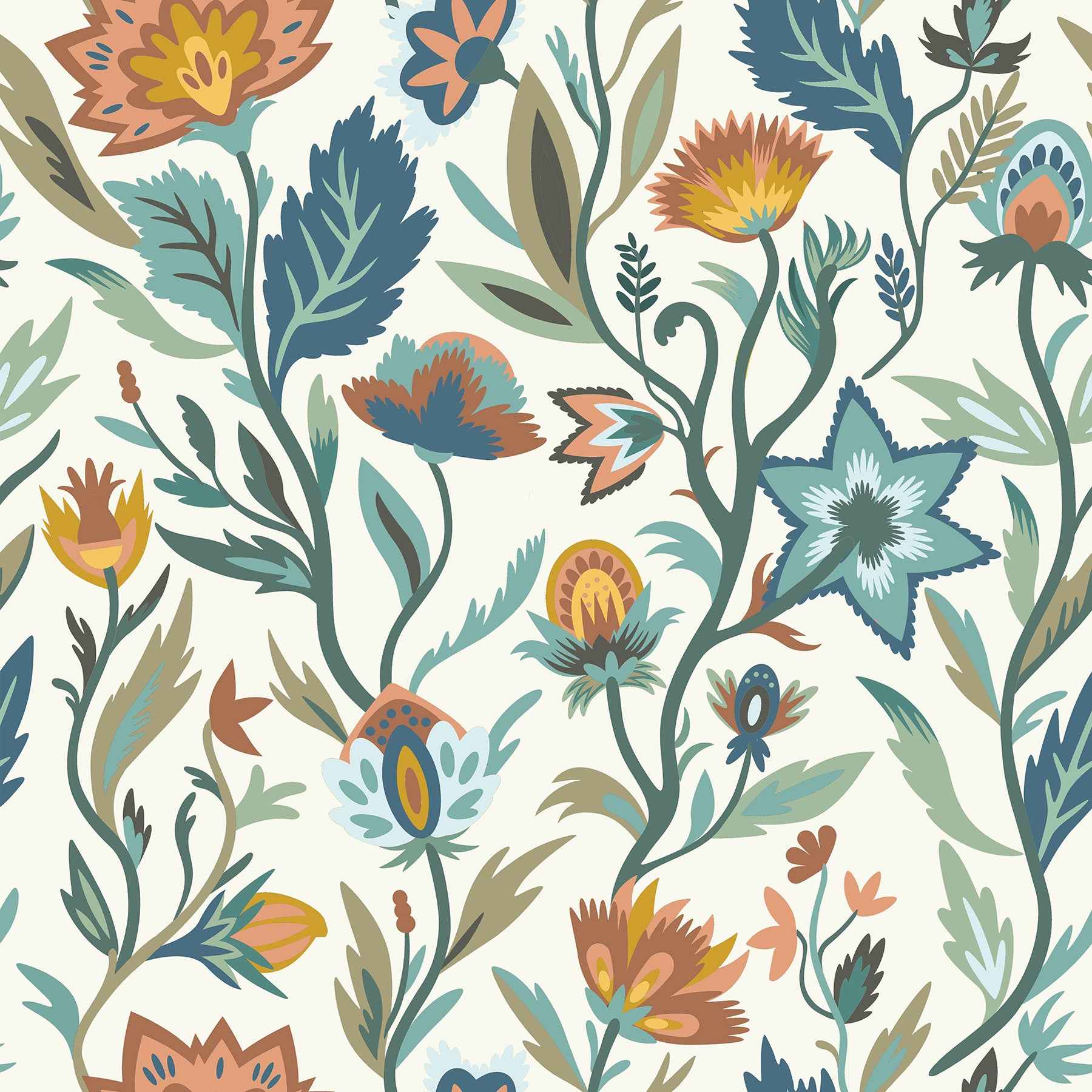Mallory Blue Vivid Floral Wallpaper - York Wallcoverings - AH100381AH - York Wallcoverings Wallpaper