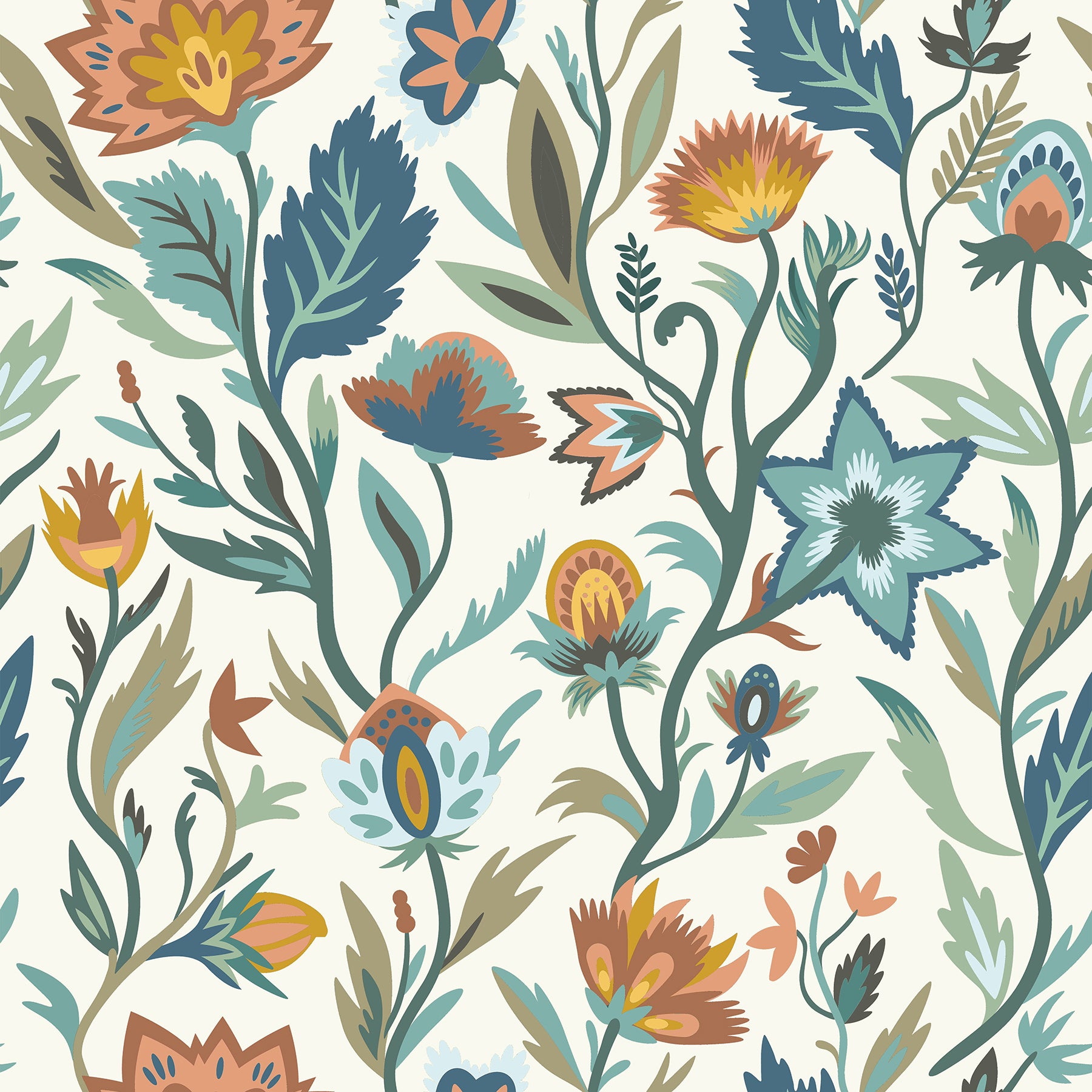 mallory-blue-vivid-floral-wallpaper-york-wallcoverings-ah100381ah - York Wallcoverings Papel pintado