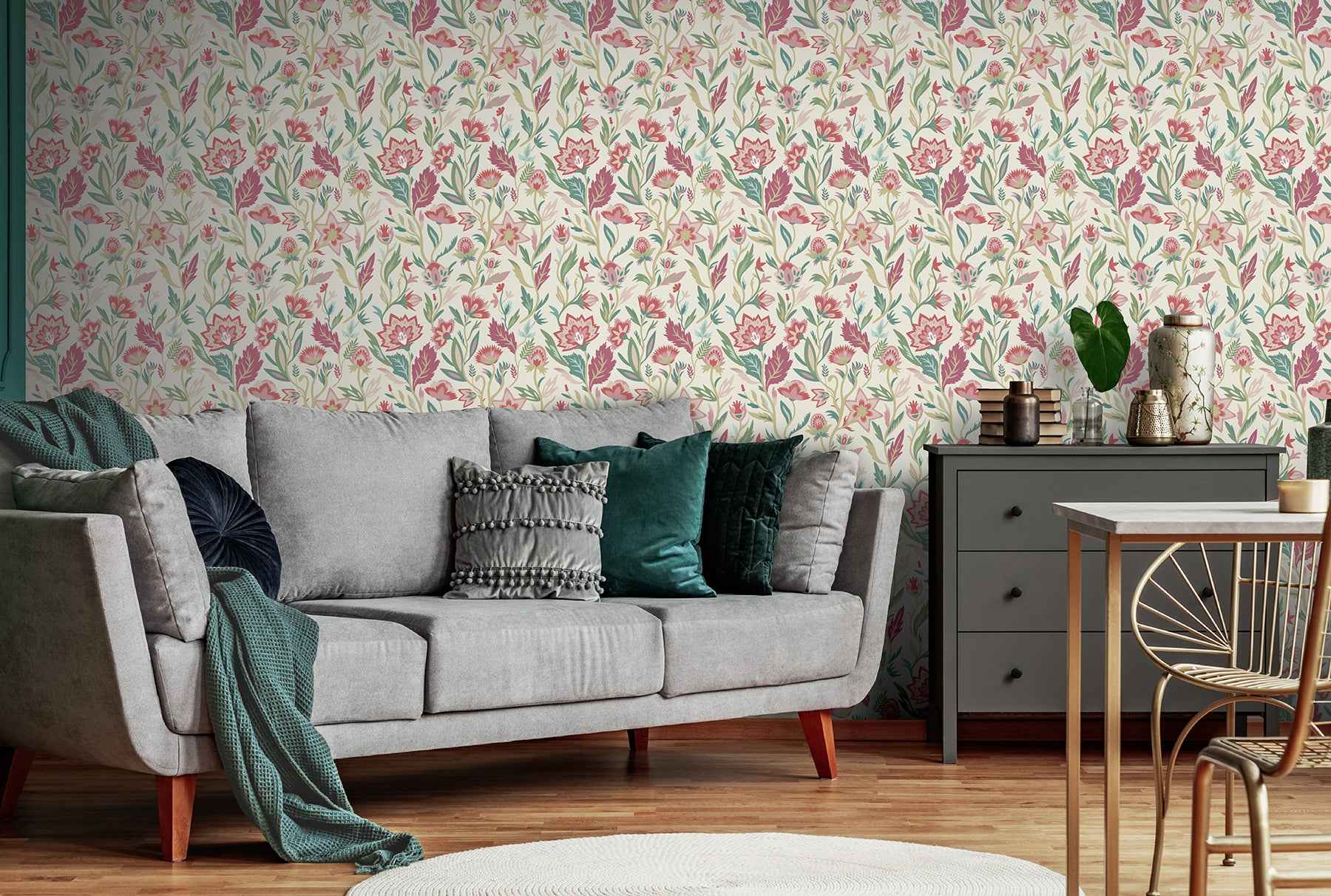 Mallory Pink Vivid Floral Wallpaper - York Wallcoverings - AH100382AH - York Wallcoverings Wallpaper