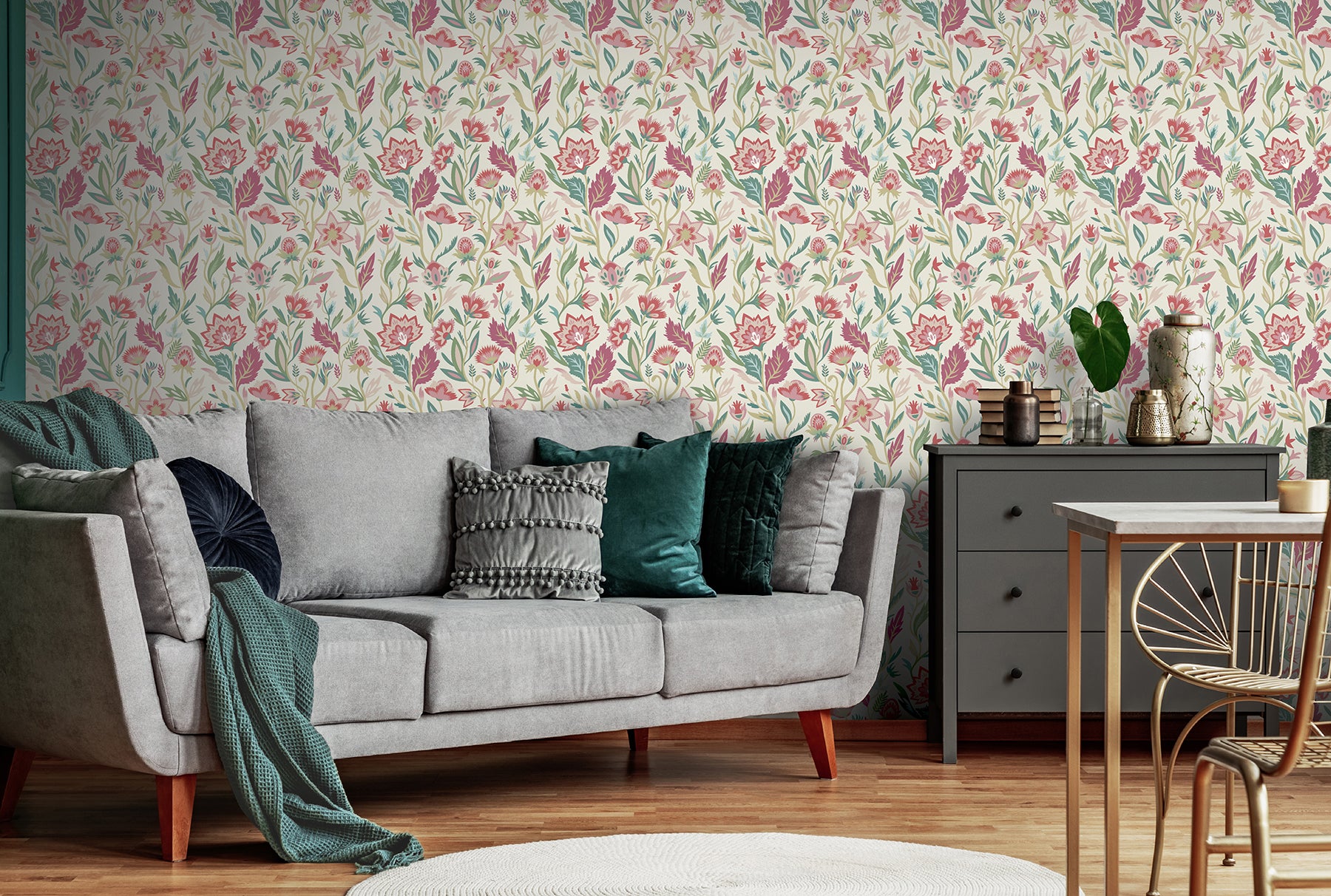 mallory-pink-vivid-floral-wallpaper-york-wallcoverings-ah100382ah - York Wallcoverings Wallpaper