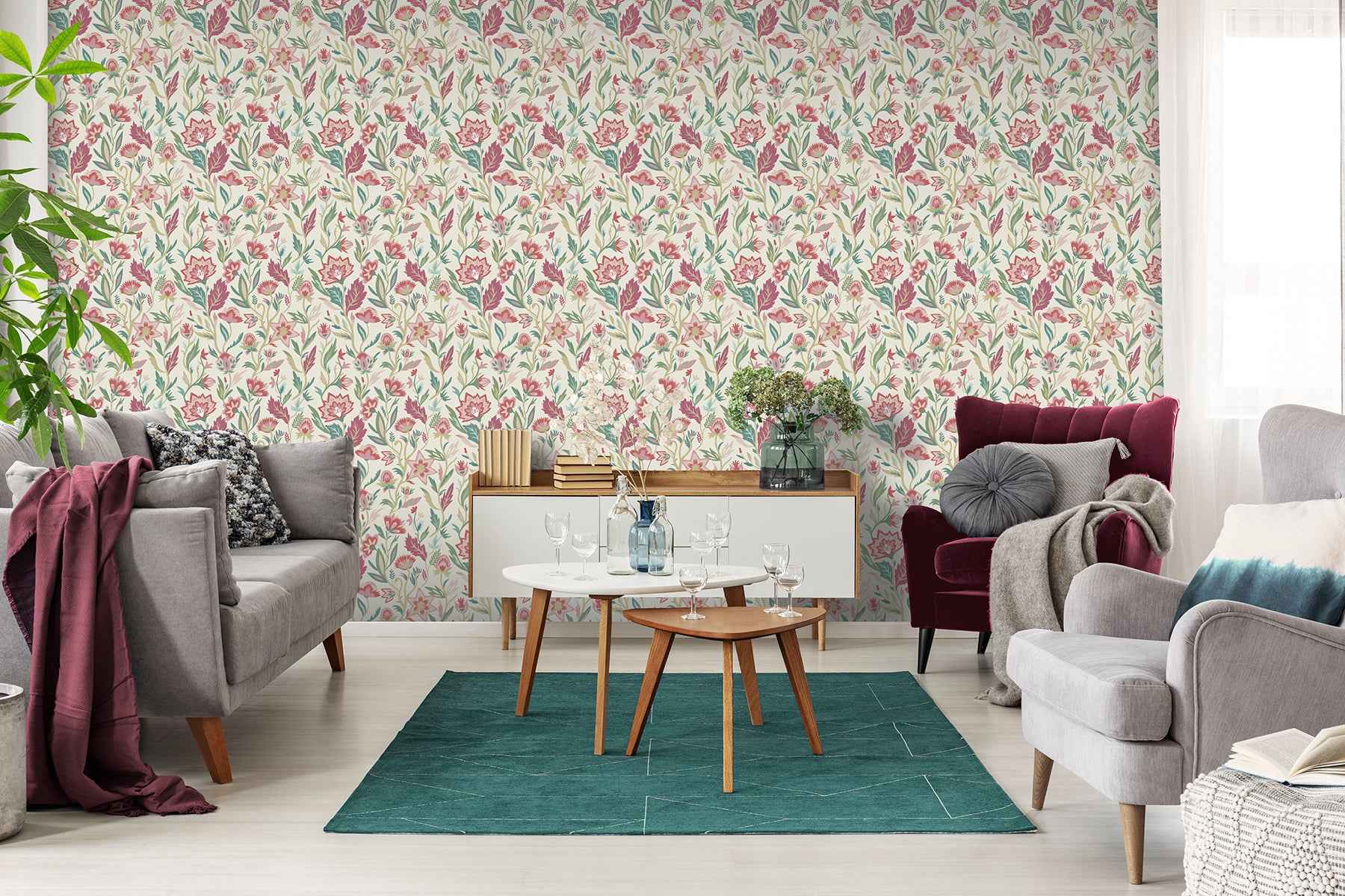 Mallory Pink Vivid Floral Wallpaper - York Wallcoverings - AH100382AH - York Wallcoverings Wallpaper