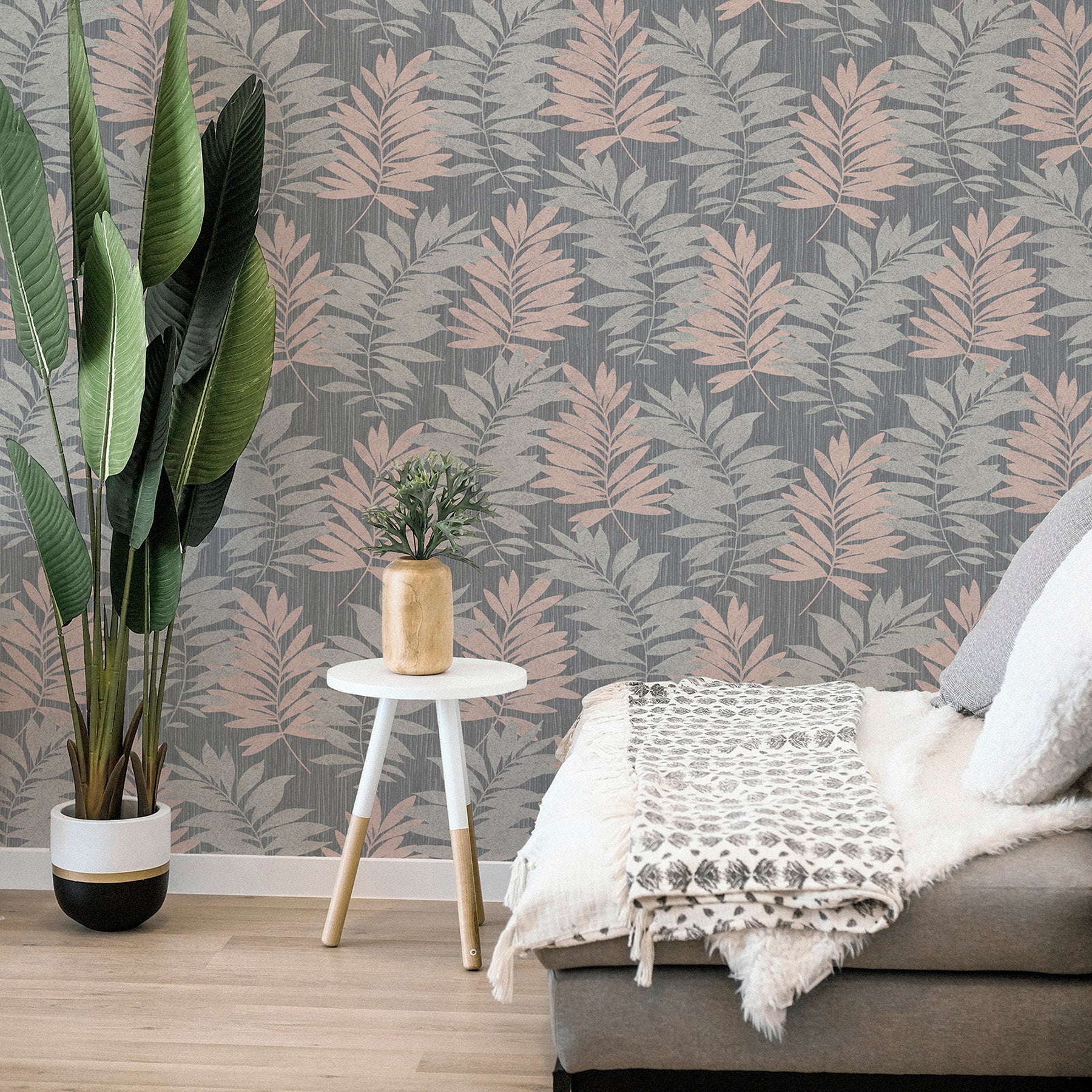 bernis-slate-palm-leaf-wallpaper-york-wallcoverings-ah296200 - York Wallcoverings Wallpaper