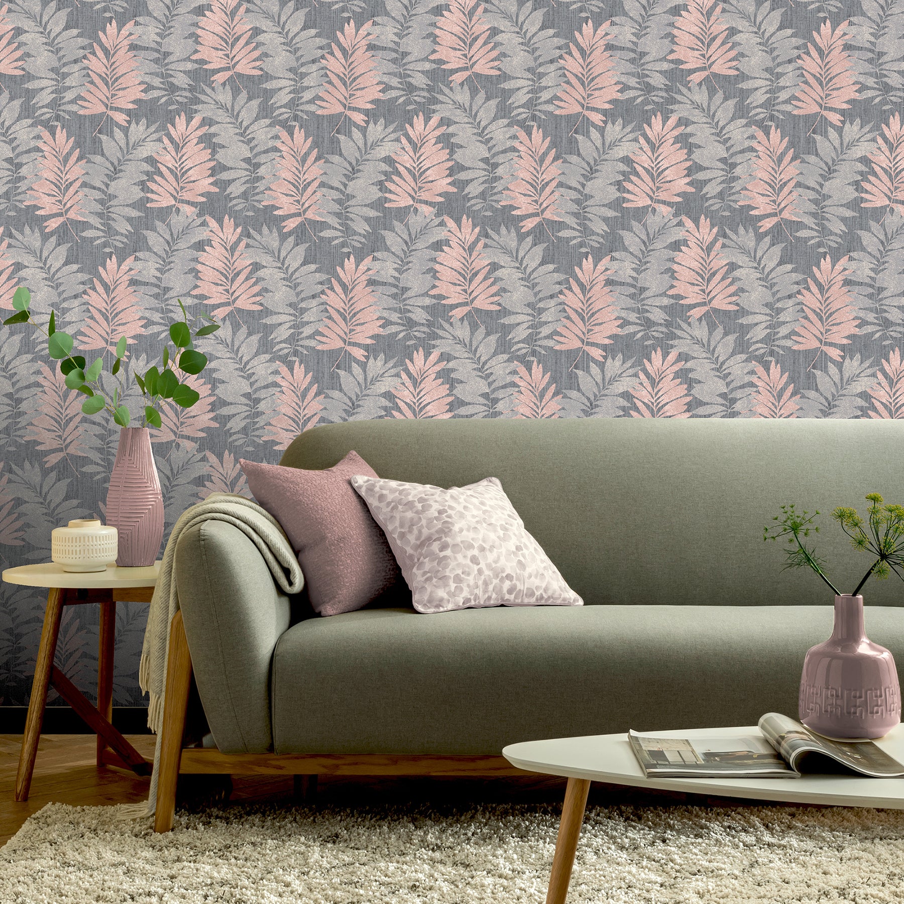 Bernis Slate Palm Leaf Wallpaper - York Wallcoverings - AH296200 - York Wallcoverings Wallpaper