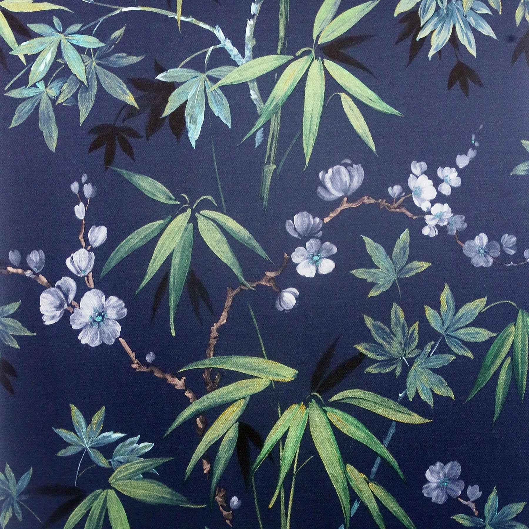 Desi Navy Jasmine Garden Wallpaper - York Wallcoverings - AH297800