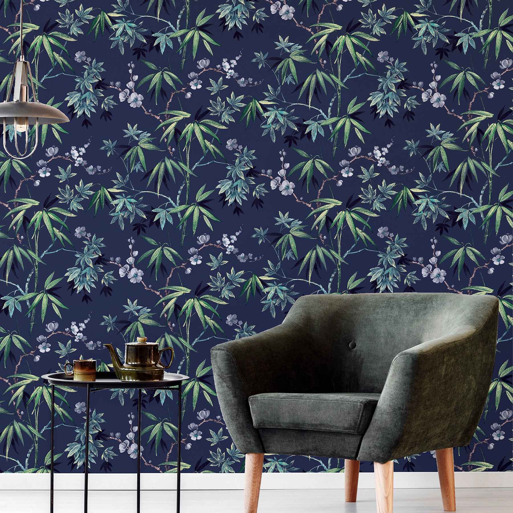 Desi Navy Jasmine Garden Wallpaper - York Wallcoverings - AH297800 - York Wallcoverings Wallpaper