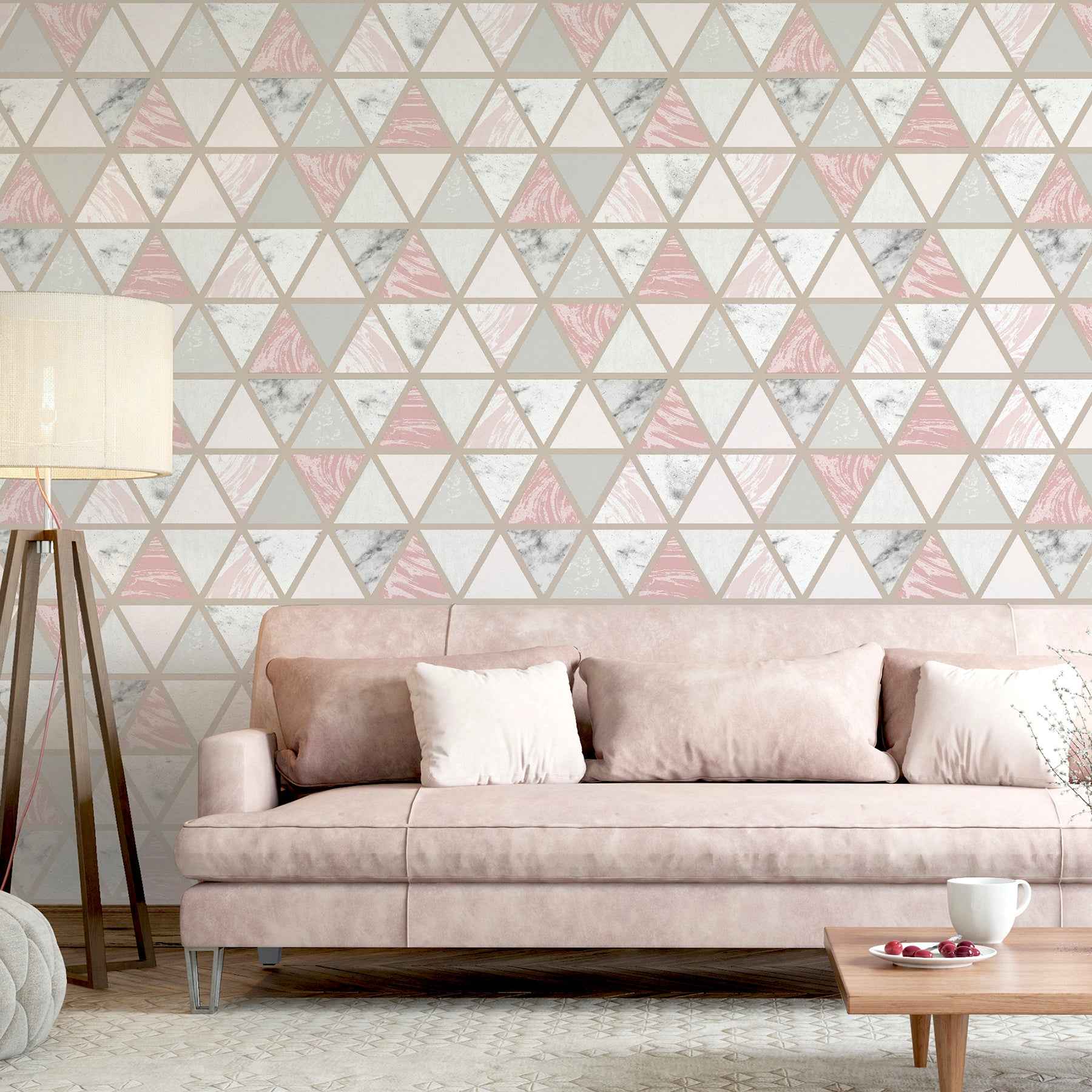 Marcy Pink Triangle Grid Wallpaper - York Wallcoverings - AH692205 - York Wallcoverings Wallpaper