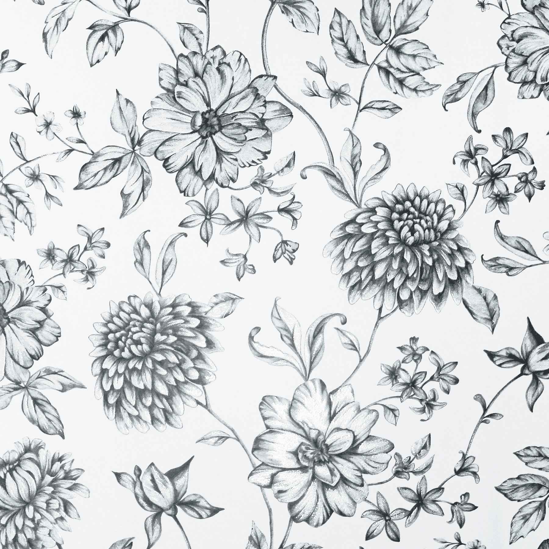 Della Black Floral Trail Wallpaper - York Wallcoverings - AH692507
