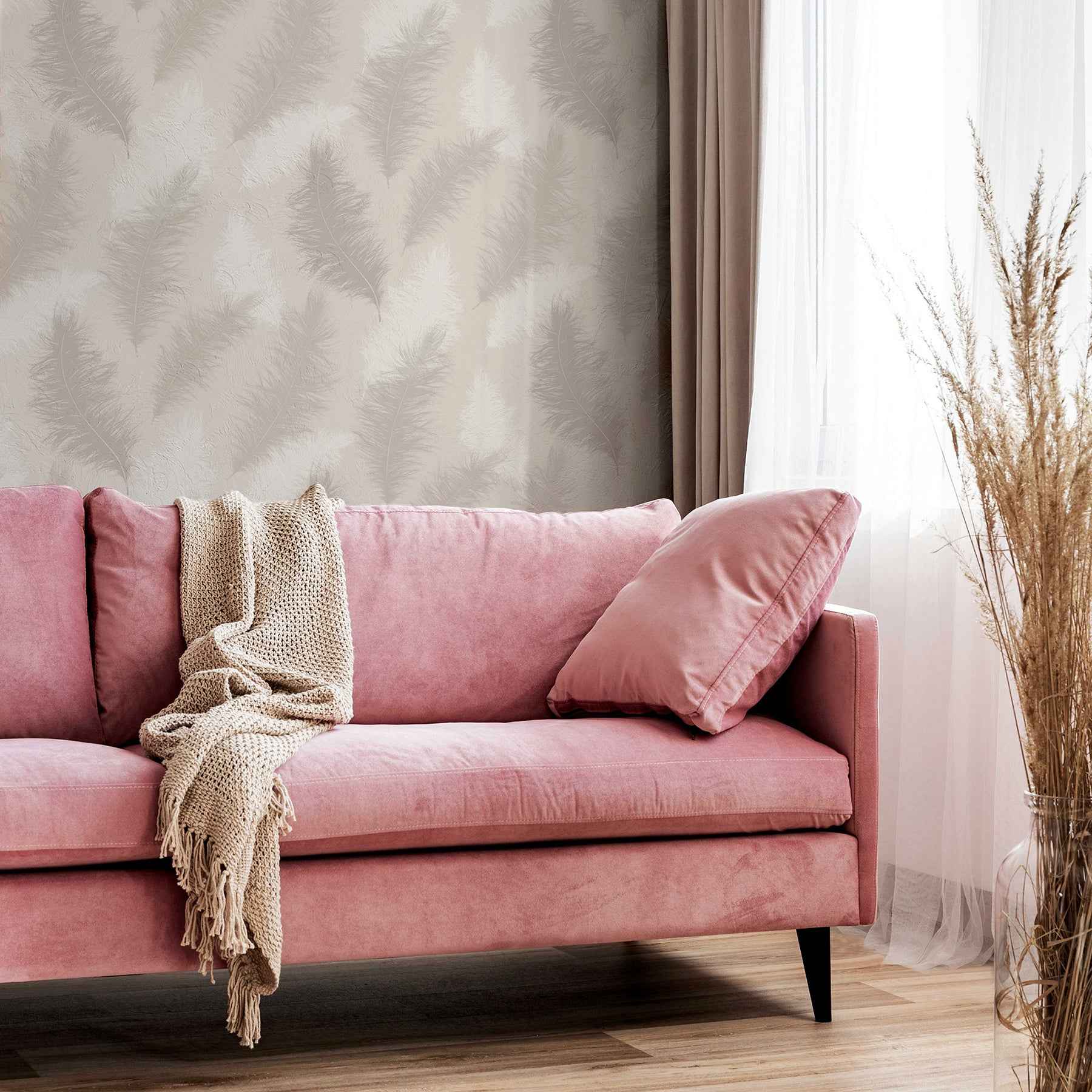 Sussurro Pink Feathers Wallpaper - York Wallcoverings - AH901706 - York Wallcoverings Wallpaper