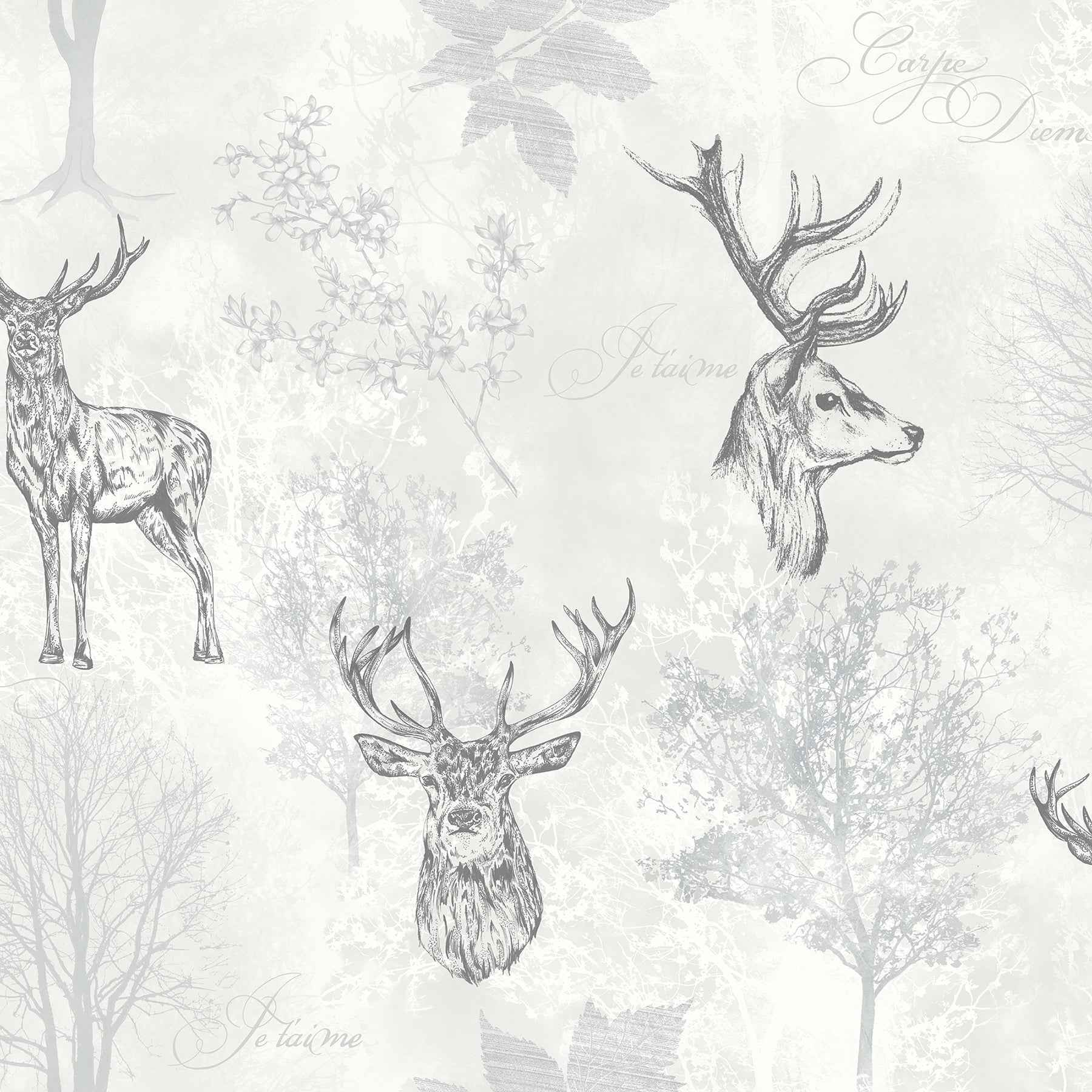 Gilbert Black Etched Stag Wallpaper - York Wallcoverings - AH901808