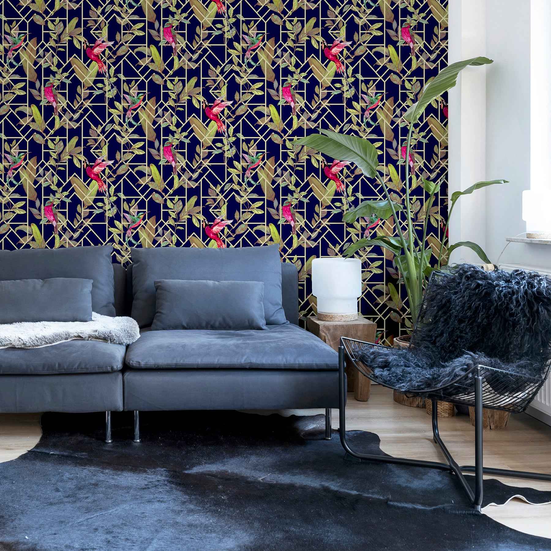 Thelma Navy Tropical Deco Wallpaper - York Wallcoverings - AH908003 - York Wallcoverings Wallpaper