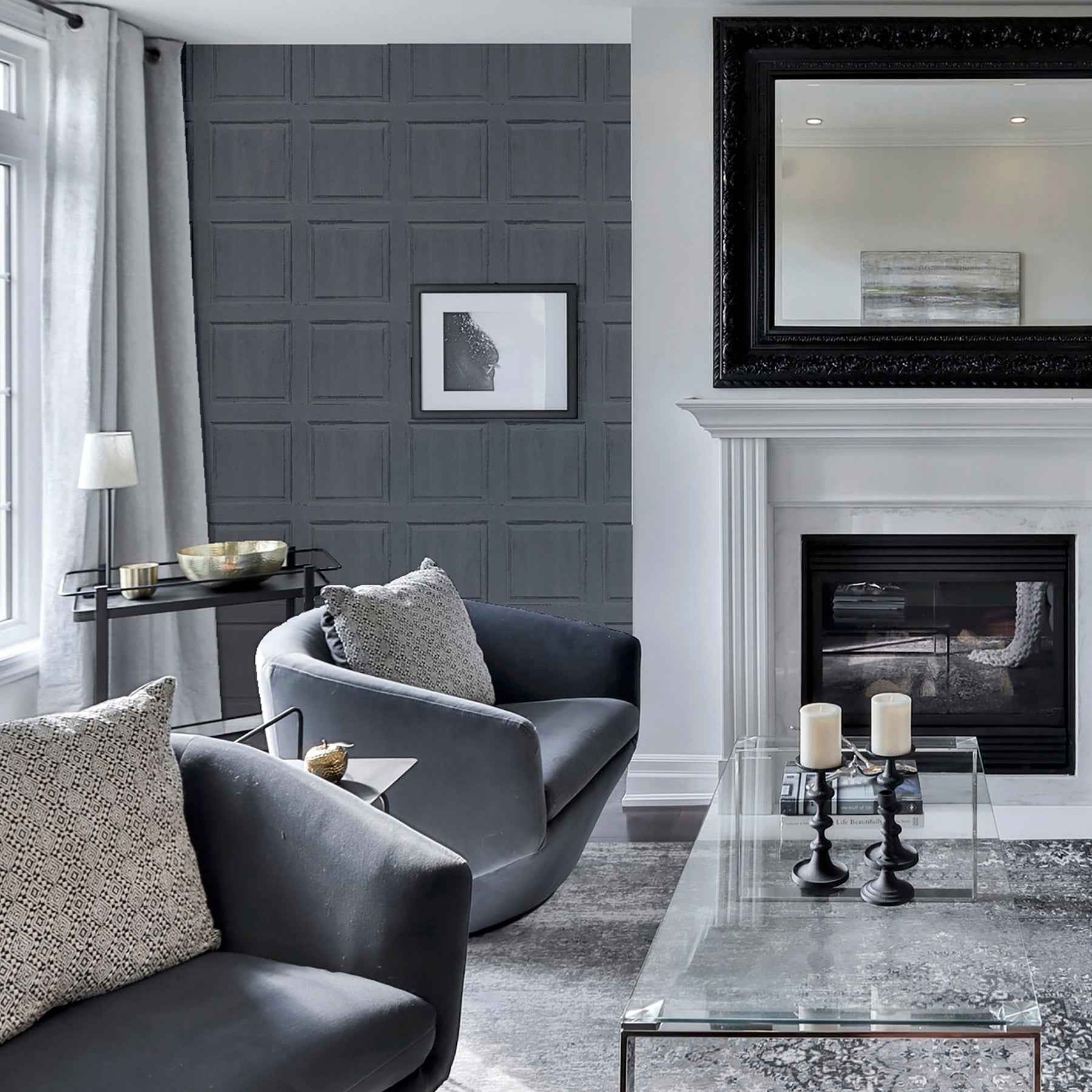 Bellamy Charcoal Wooden Panel Wallpaper - York Wallcoverings - AH909600 - York Wallcoverings Wallpaper