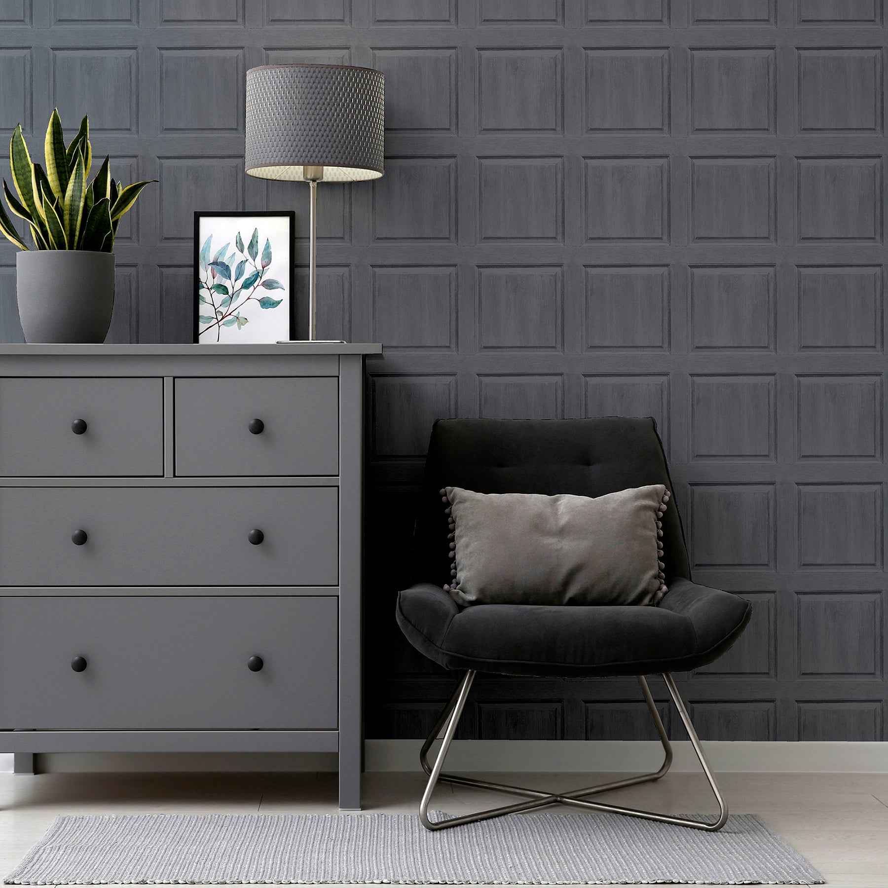 Bellamy Charcoal Wooden Panel Wallpaper - York Wallcoverings - AH909600 - York Wallcoverings Wallpaper
