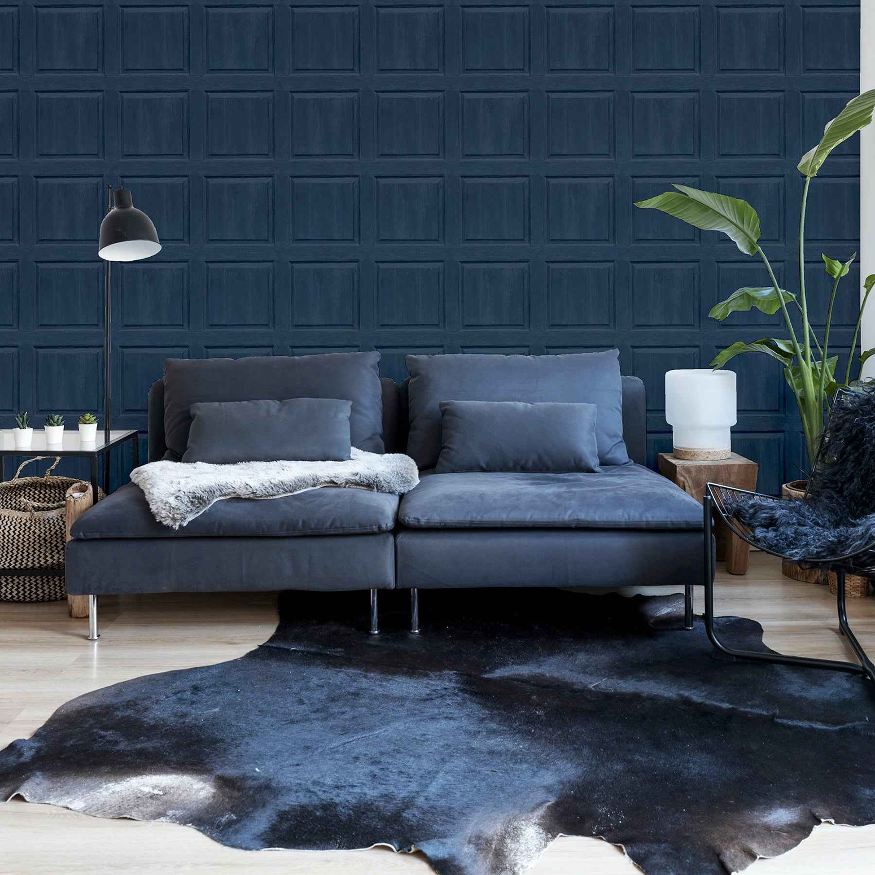 Bellamy Navy Wooden Panel Wallpaper - York Wallcoverings - AH909601 - York Wallcoverings Wallpaper
