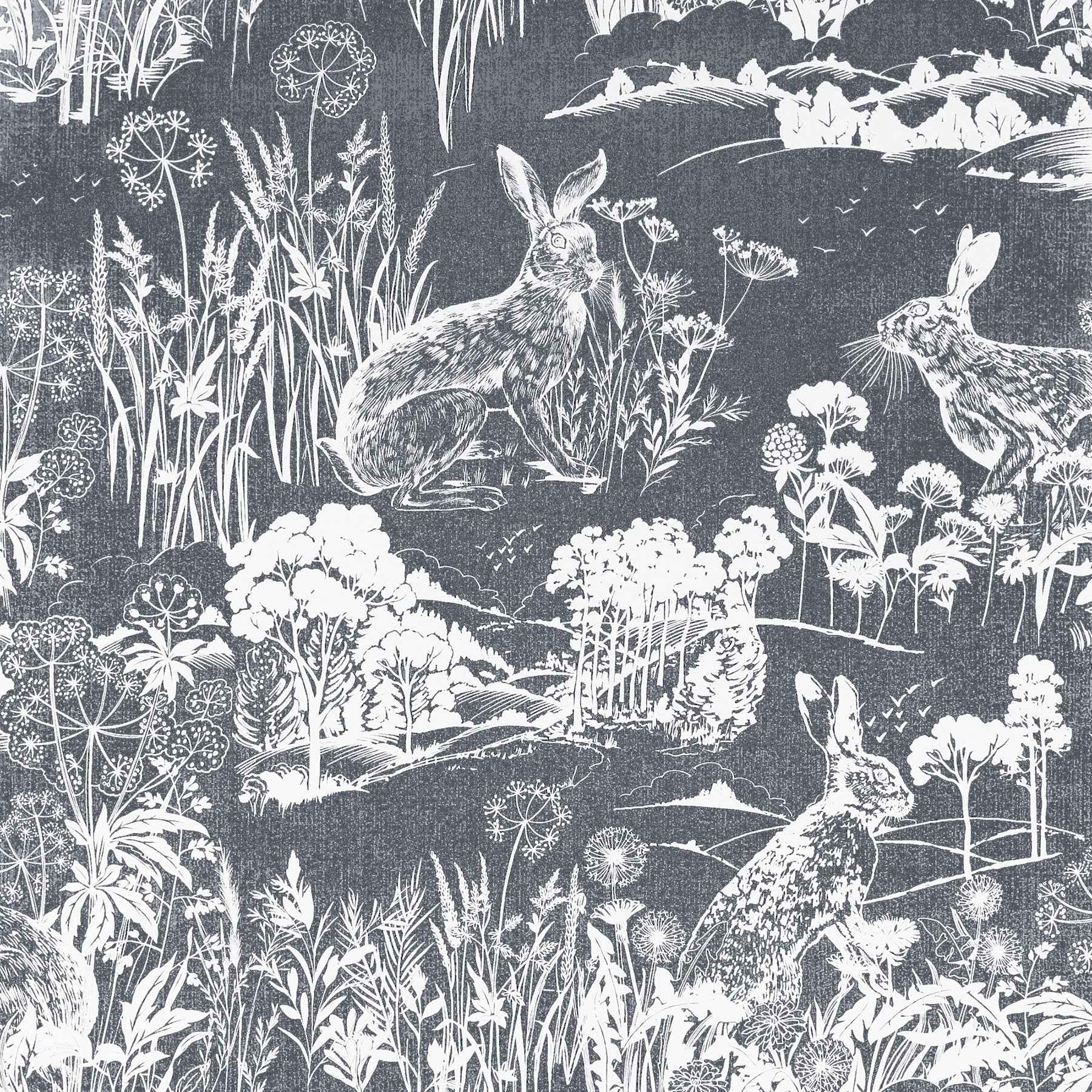 Hattie Navy Meadow Hare Wallpaper - York Wallcoverings - AH909606 - York Wallcoverings Wallpaper