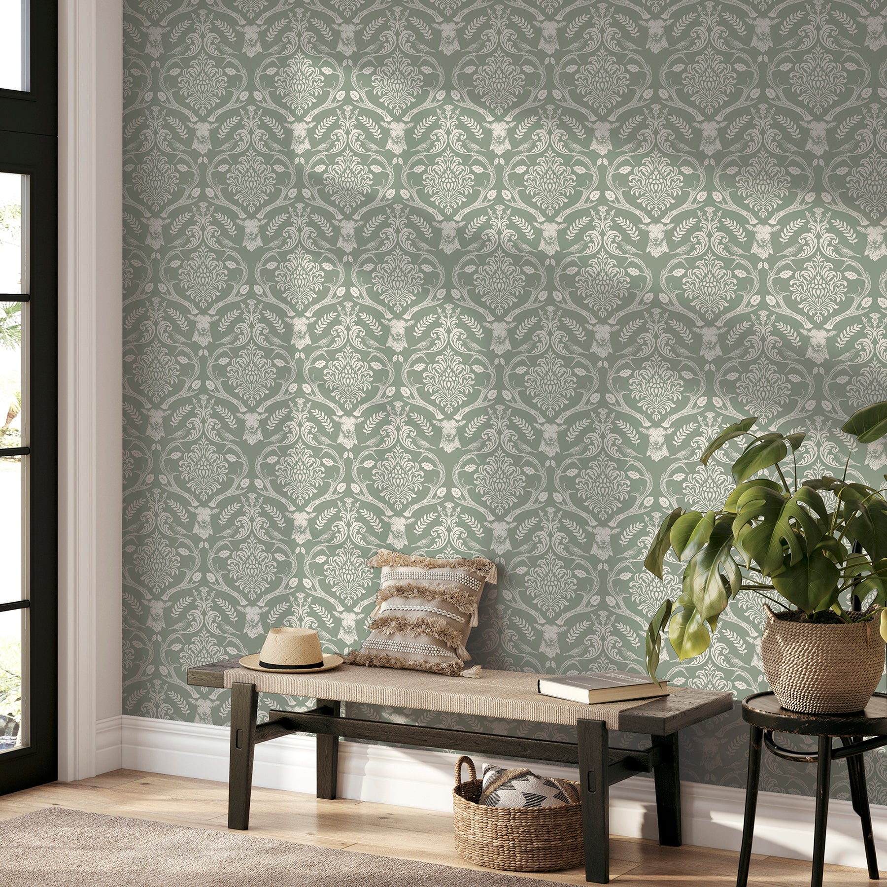 wickham-green-stag-damask-wallpaper-york-wallcoverings-ah923706 - York Wallcoverings Wallpaper