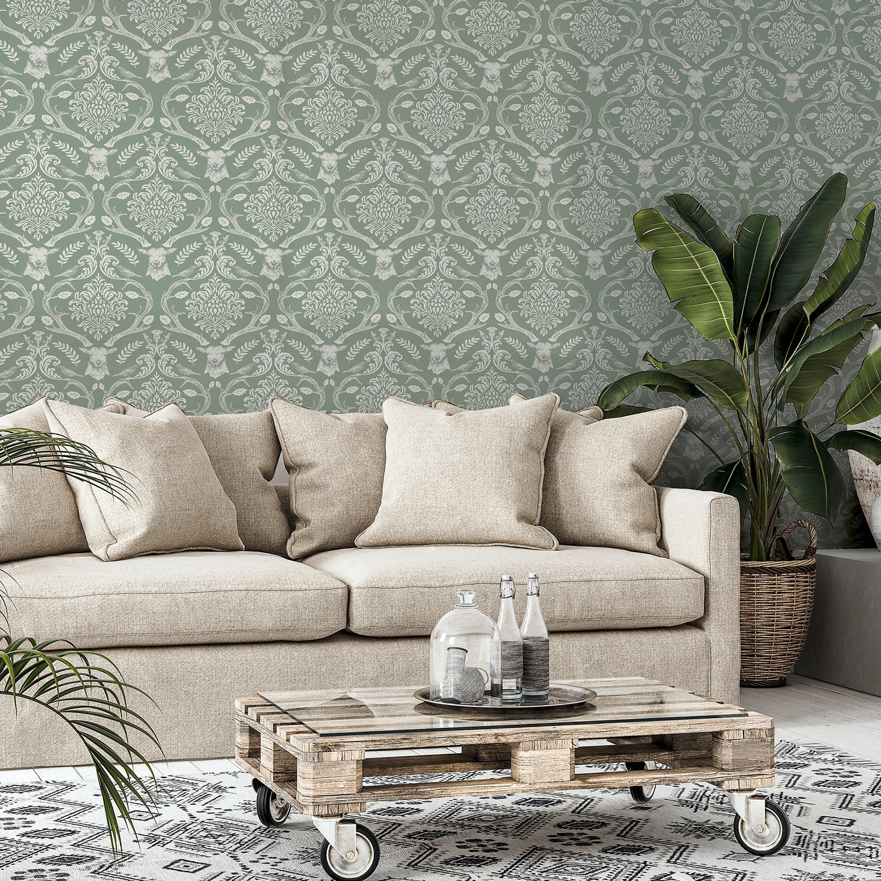 wickham-green-stag-damask-wallpaper-york-wallcoverings-ah923706 - York Wallcoverings Wallpaper