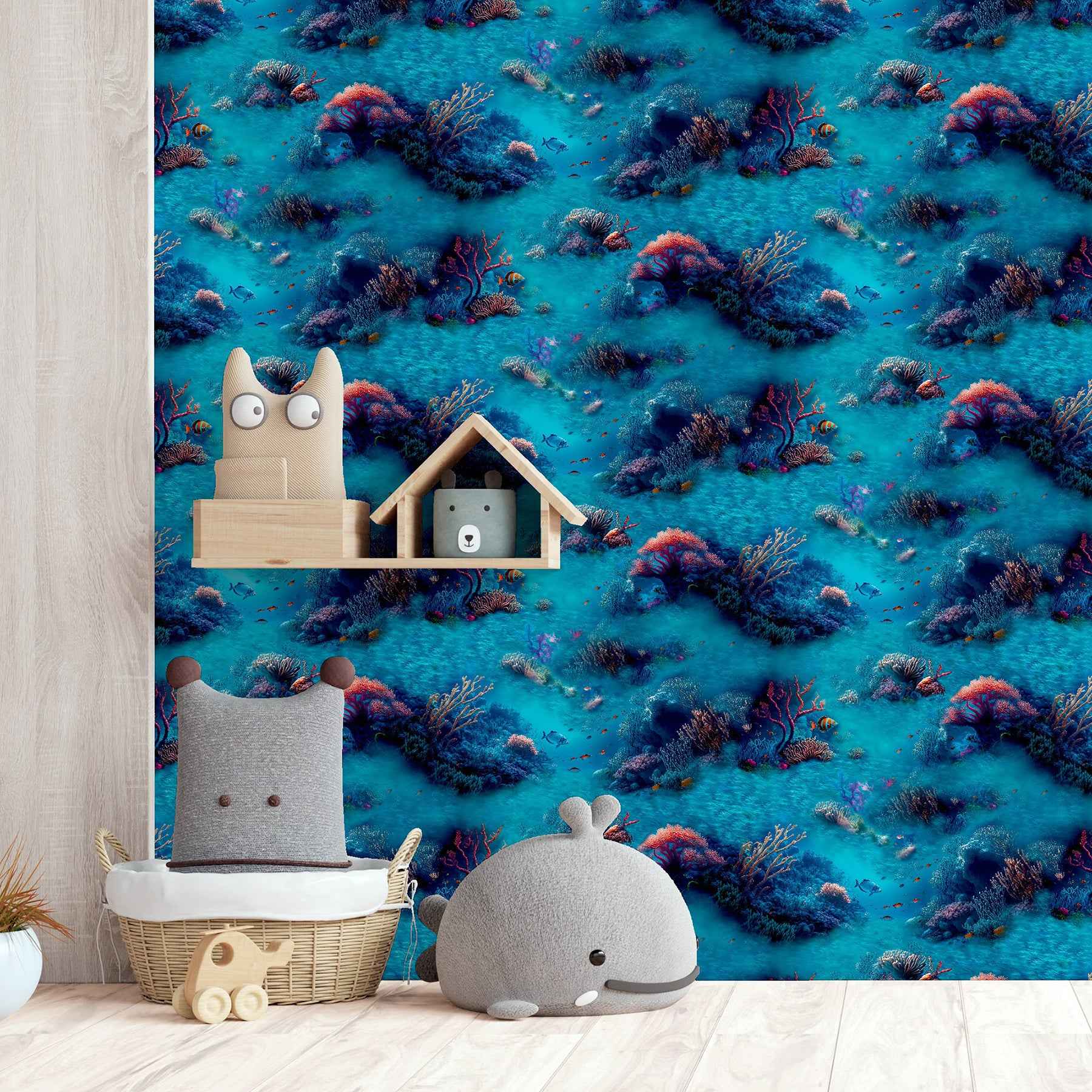 Orlena Blue Under The Sea Wallpaper - York Wallcoverings - AH923808 - York Wallcoverings Wallpaper