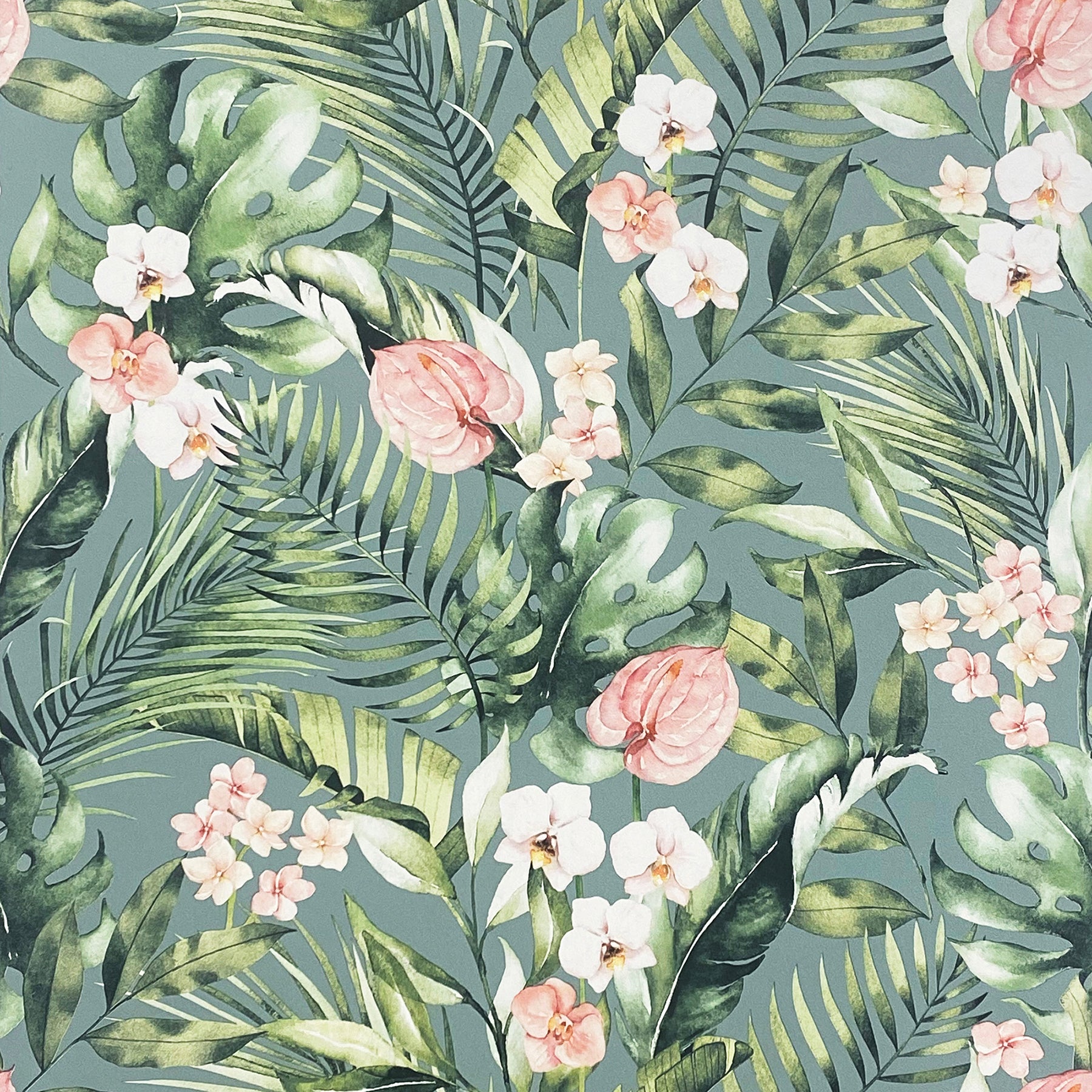 harrietta-sea-green-tropical-floral-wallpaper-york-wallcoverings-ah924905 - York Wallcoverings Wallpaper