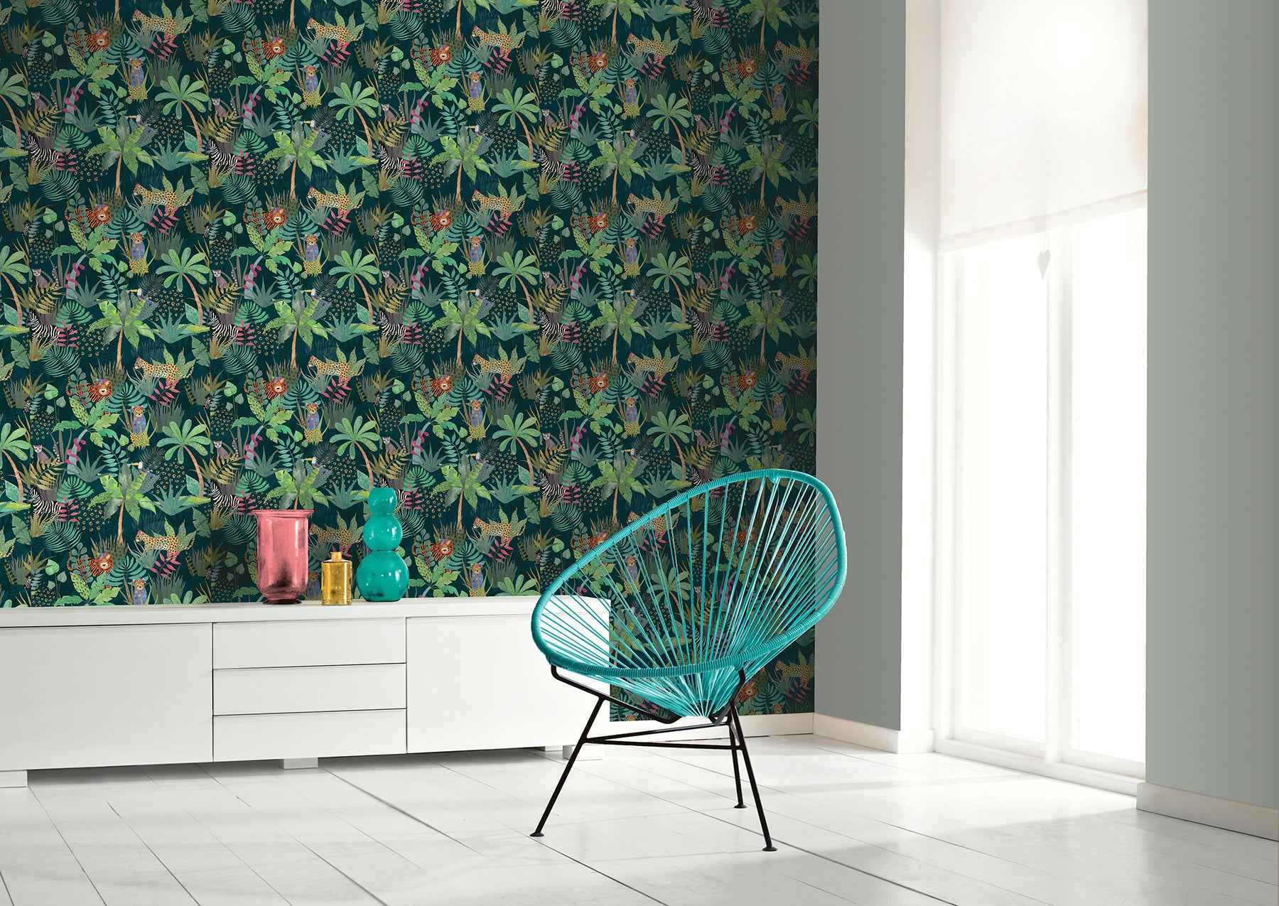 Fonda Dark Green Jungle Party Wallpaper - York Wallcoverings - AH925308 - York Wallcoverings Wallpaper