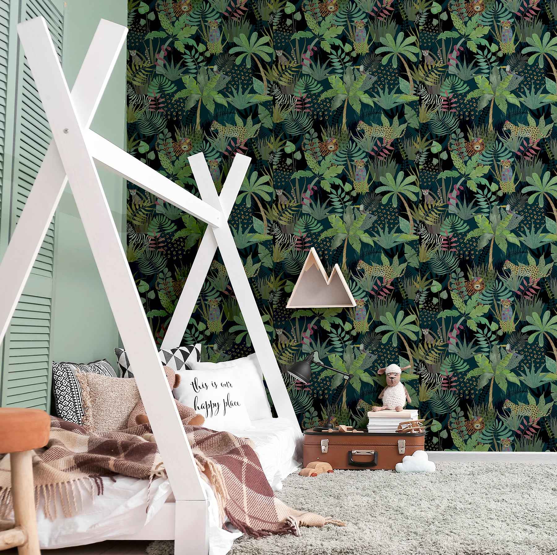 Fonda Dark Green Jungle Party Wallpaper - York Wallcoverings - AH925308 - York Wallcoverings Wallpaper