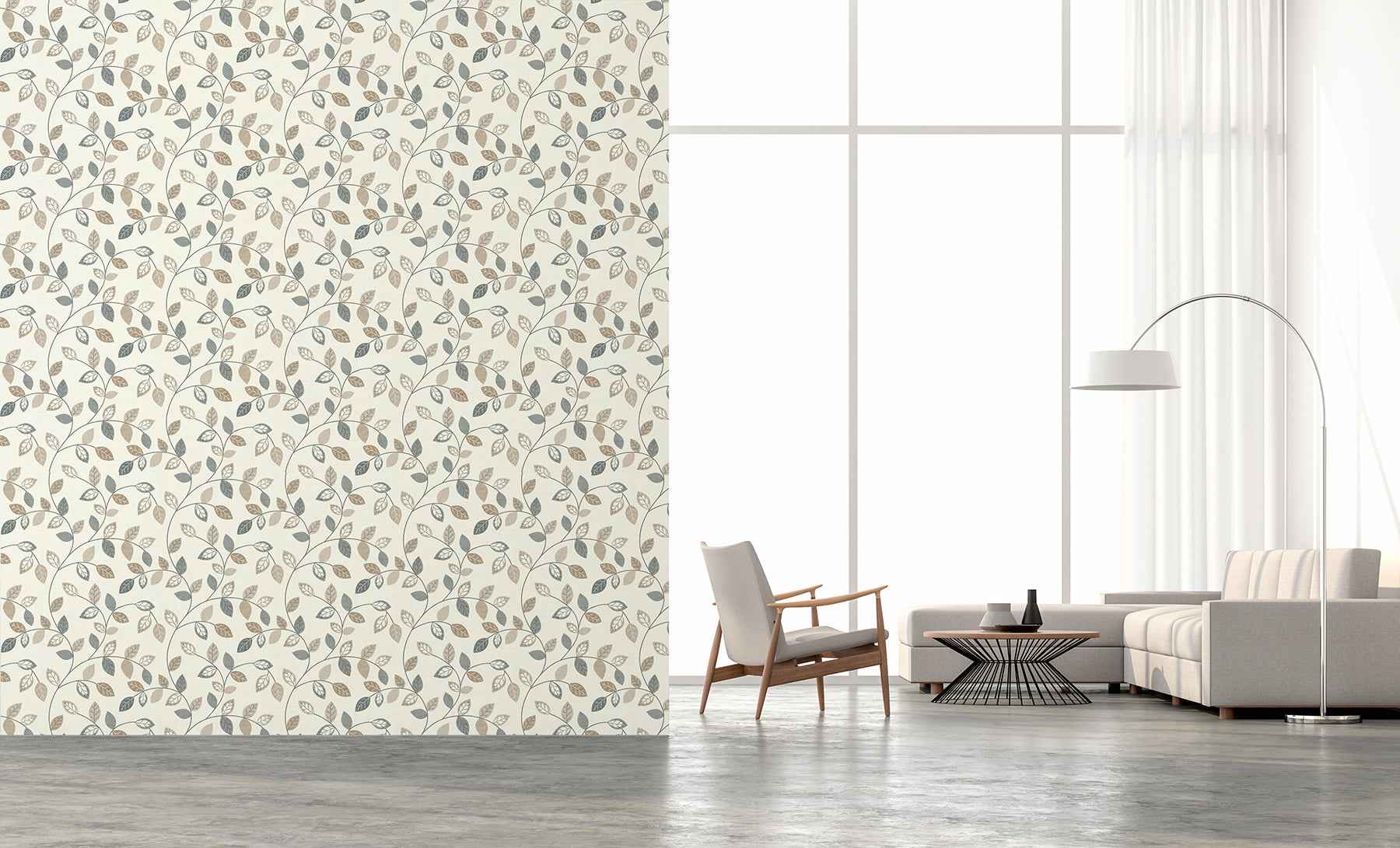 Sylvie Neutral Leaf Trail Wallpaper - York Wallcoverings - AH925405 - York Wallcoverings Wallpaper