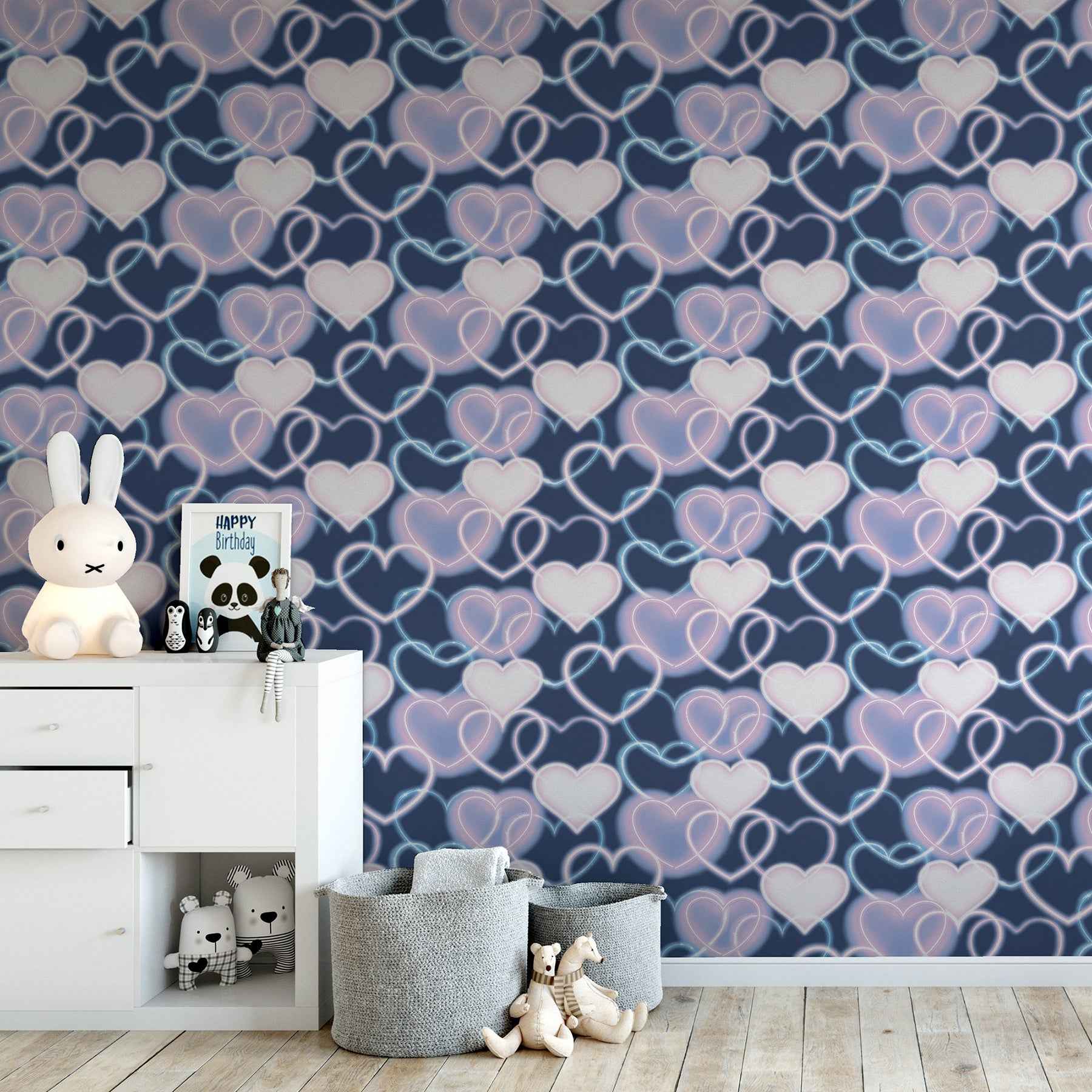 Effie Navy Neon Heart Wallpaper - York Wallcoverings - AH925605 - York Wallcoverings Wallpaper