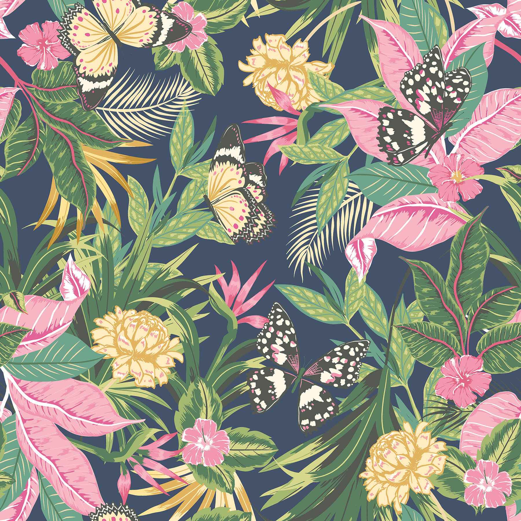 Paradise Indigo Pink Peel and Stick Wallpaper - York Wallcoverings - HWA1195PU - York Wallcoverings Wallpaper