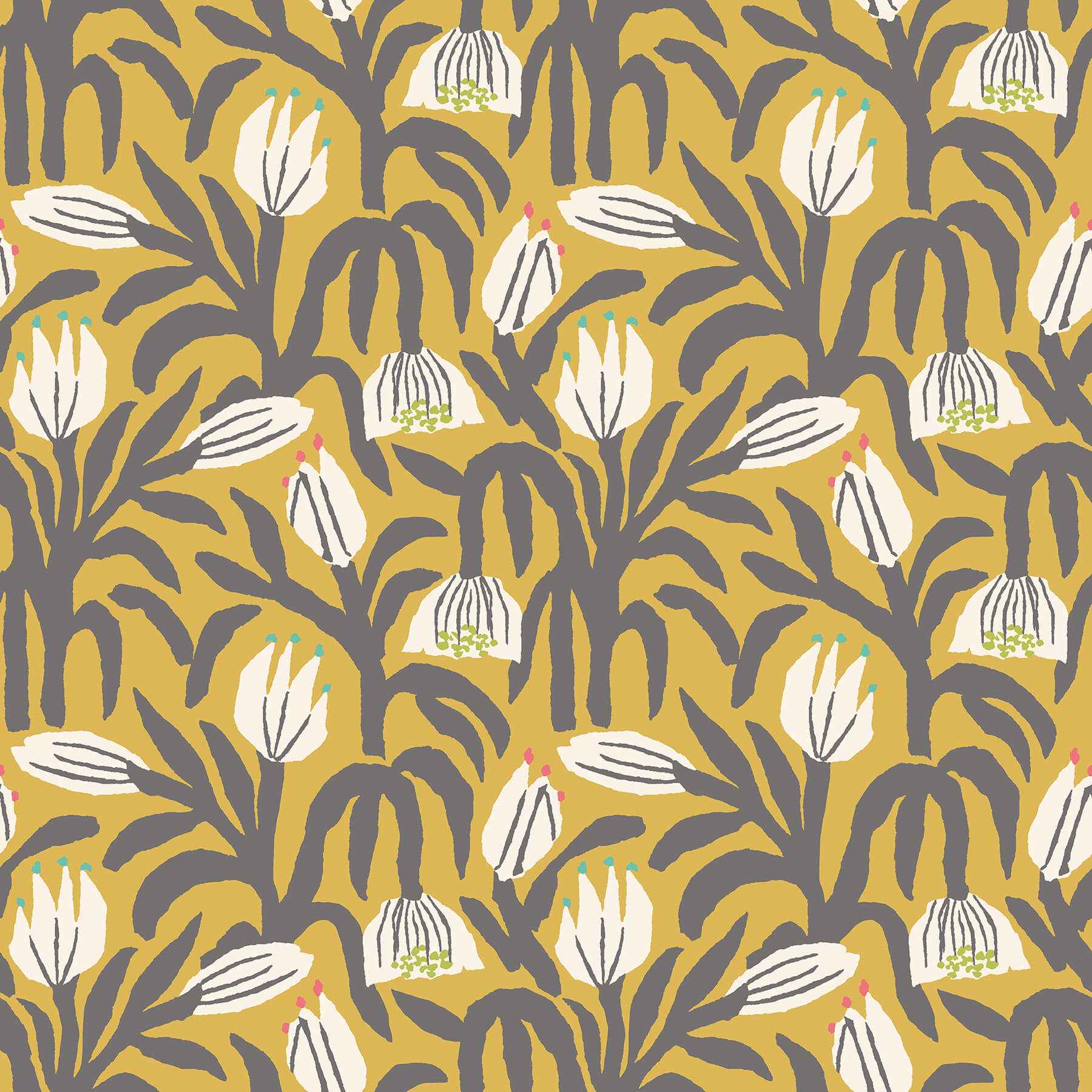 Chunky Flower Mustard Peel and Stick Wallpaper - York Wallcoverings - HWA1154PU