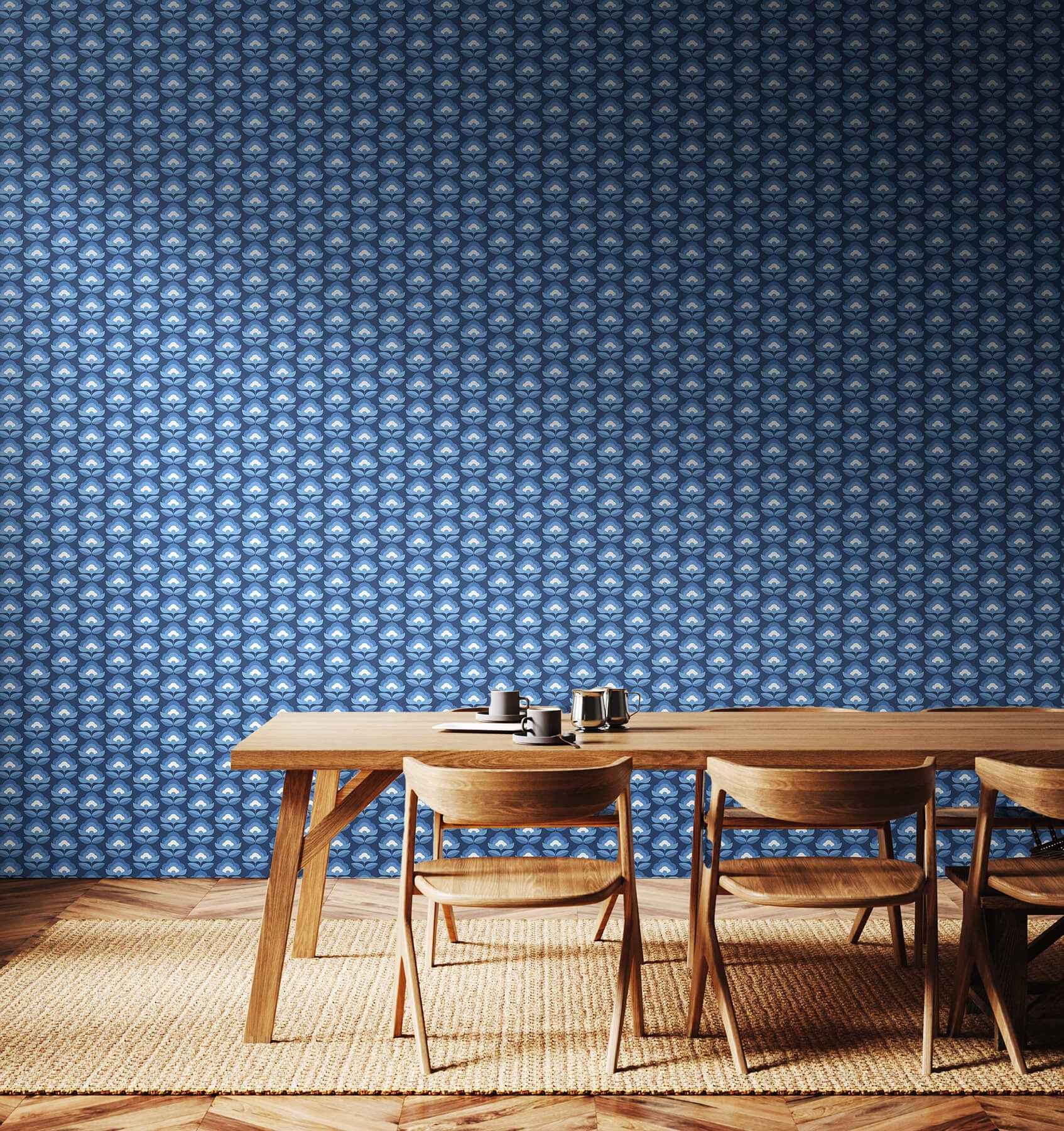 Retro Flower Indigo Mix Peel and Stick Wallpaper - York Wallcoverings - HWA1175PU - York Wallcoverings Wallpaper