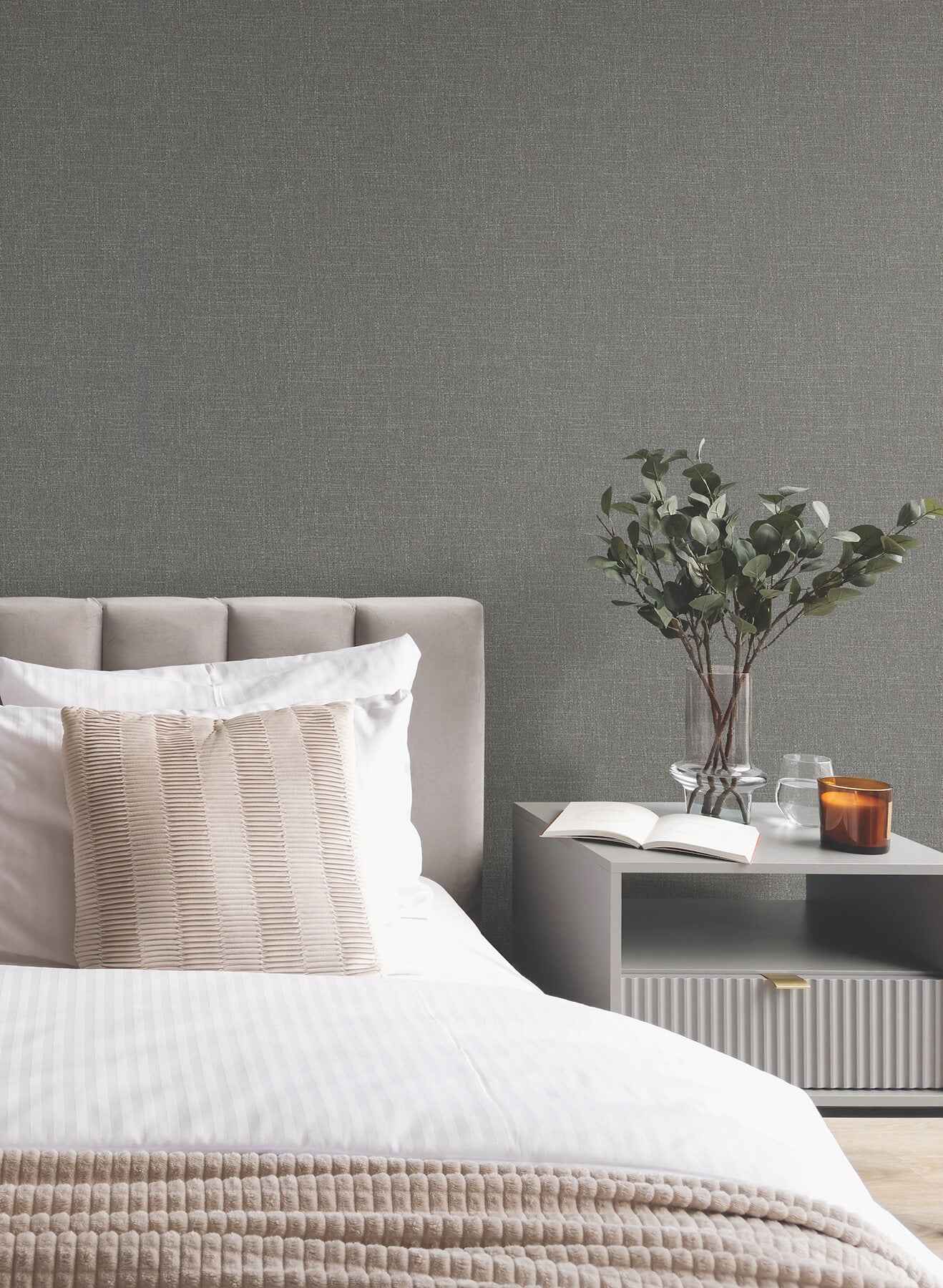 Highland Tweed Charcoal Faux Fabric Wallpaper - York Wallcoverings - MA34916