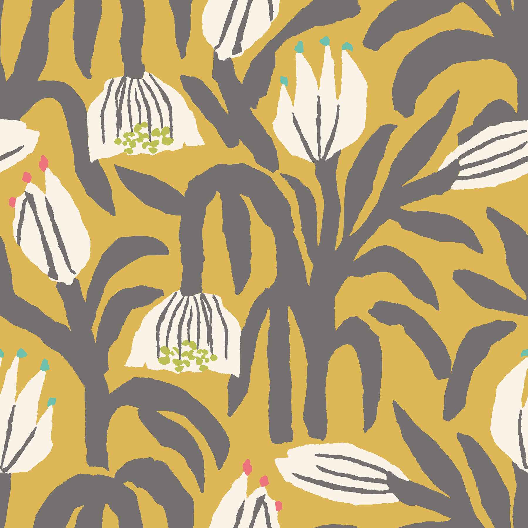 Chunky Flower Mustard Peel and Stick Wallpaper - York Wallcoverings - HWA1154PU - York Wallcoverings Wallpaper
