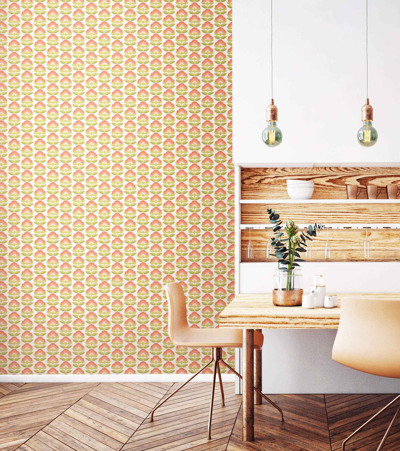 Retro Flower Apricot Mix Peel and Stick Wallpaper - York Wallcoverings - HWA1169PU - York Wallcoverings Wallpaper